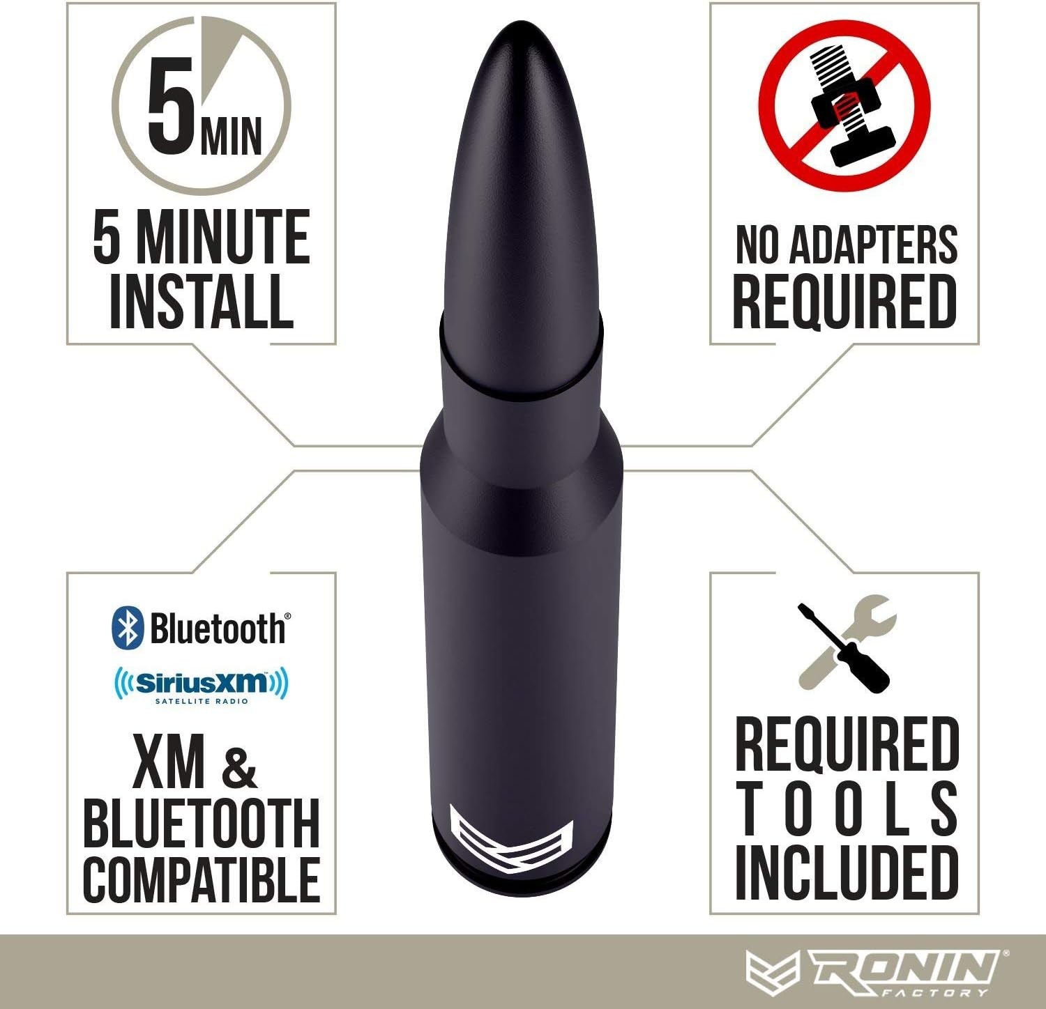 Ronin Factory 50 Cal Bullet Antenna – Ford F150 F250 F350 Super Duty Raptor (Bro