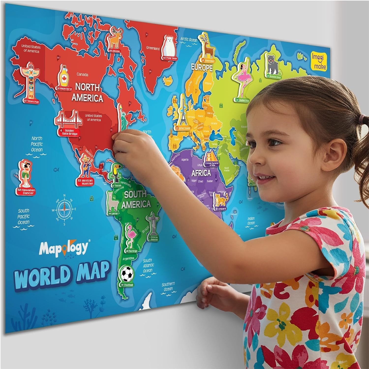 Imagimake Mapology World Map with Reusable Stickers | Educational Toy | Learning