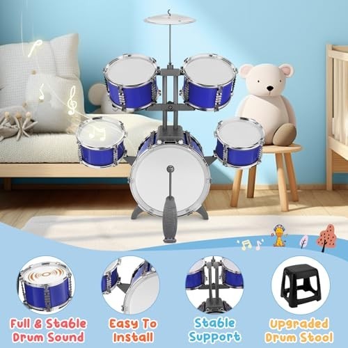 Upgraded Kids Drum Set for Toddlers Plastic Musical Jazz Drum Instruments Kit…