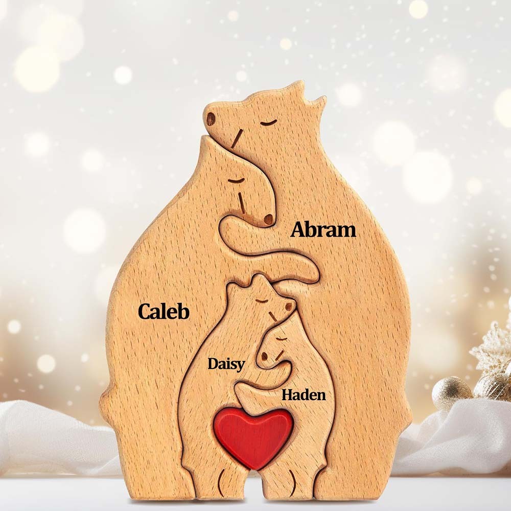 Playful Unique Eco-Friendly Lightweight DIY Bear Family Wooden Puzzle Decoration