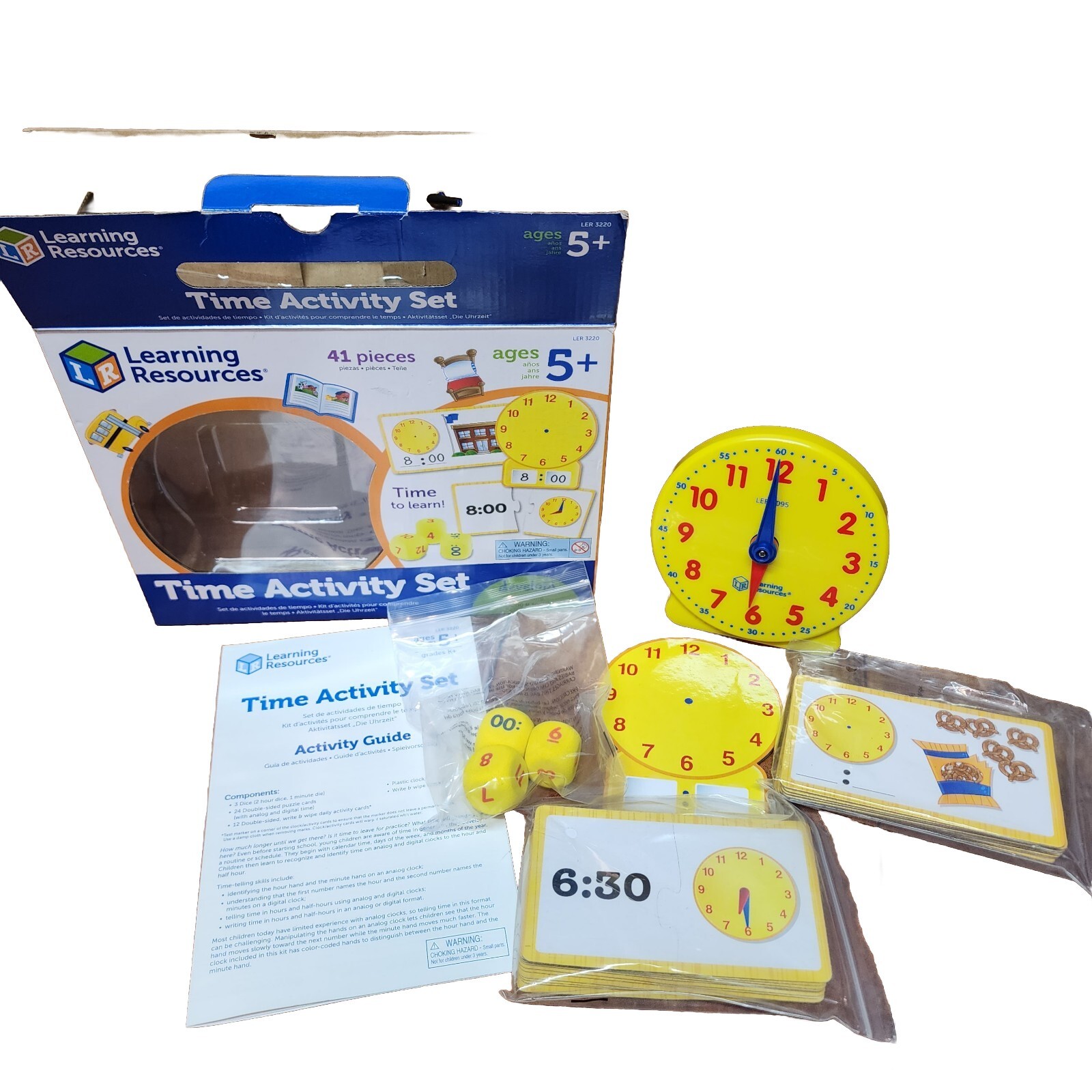 Learning Resources Time Activity Set – 41 Pieces, Ages 5+,Clock for Teaching Tim