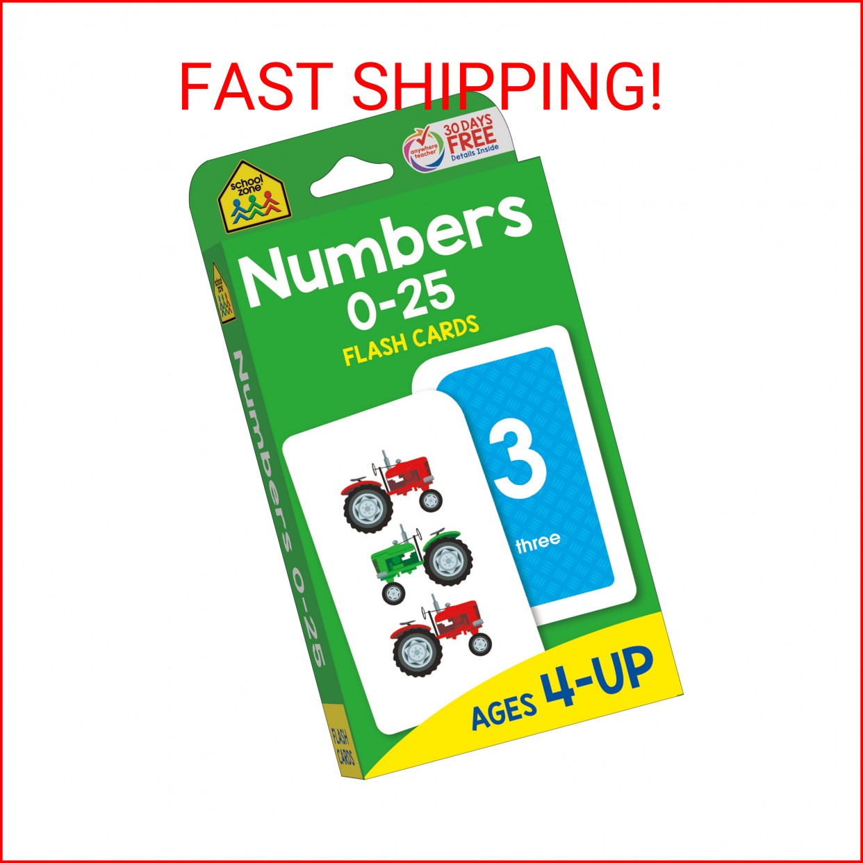 School Zone Numbers 0-25 Flash Cards: Toddler, Preschool, Kindergarten, Learn Ma