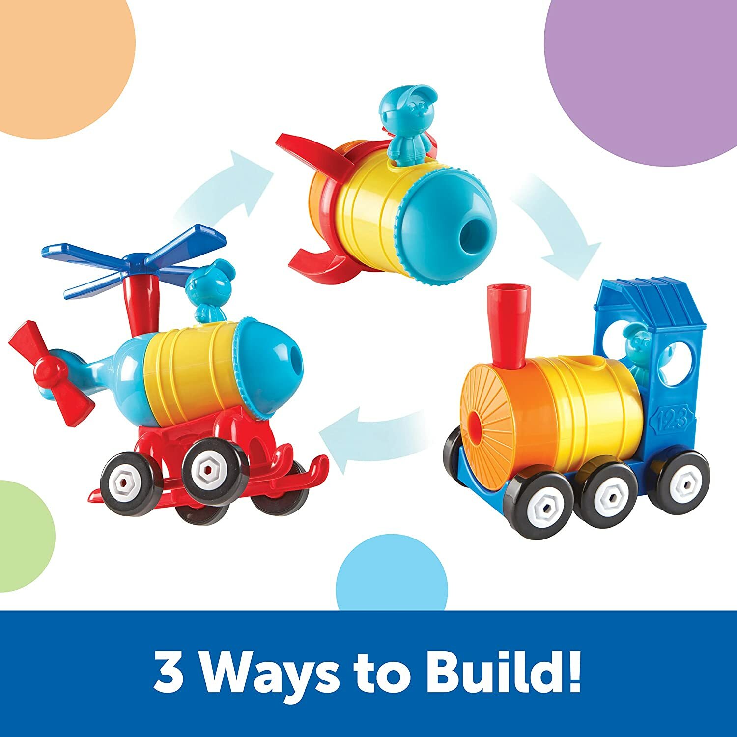 NEW Learning Resources 1-2-3 Build It! Rocket Train Helicopter STEM For Ages 2+