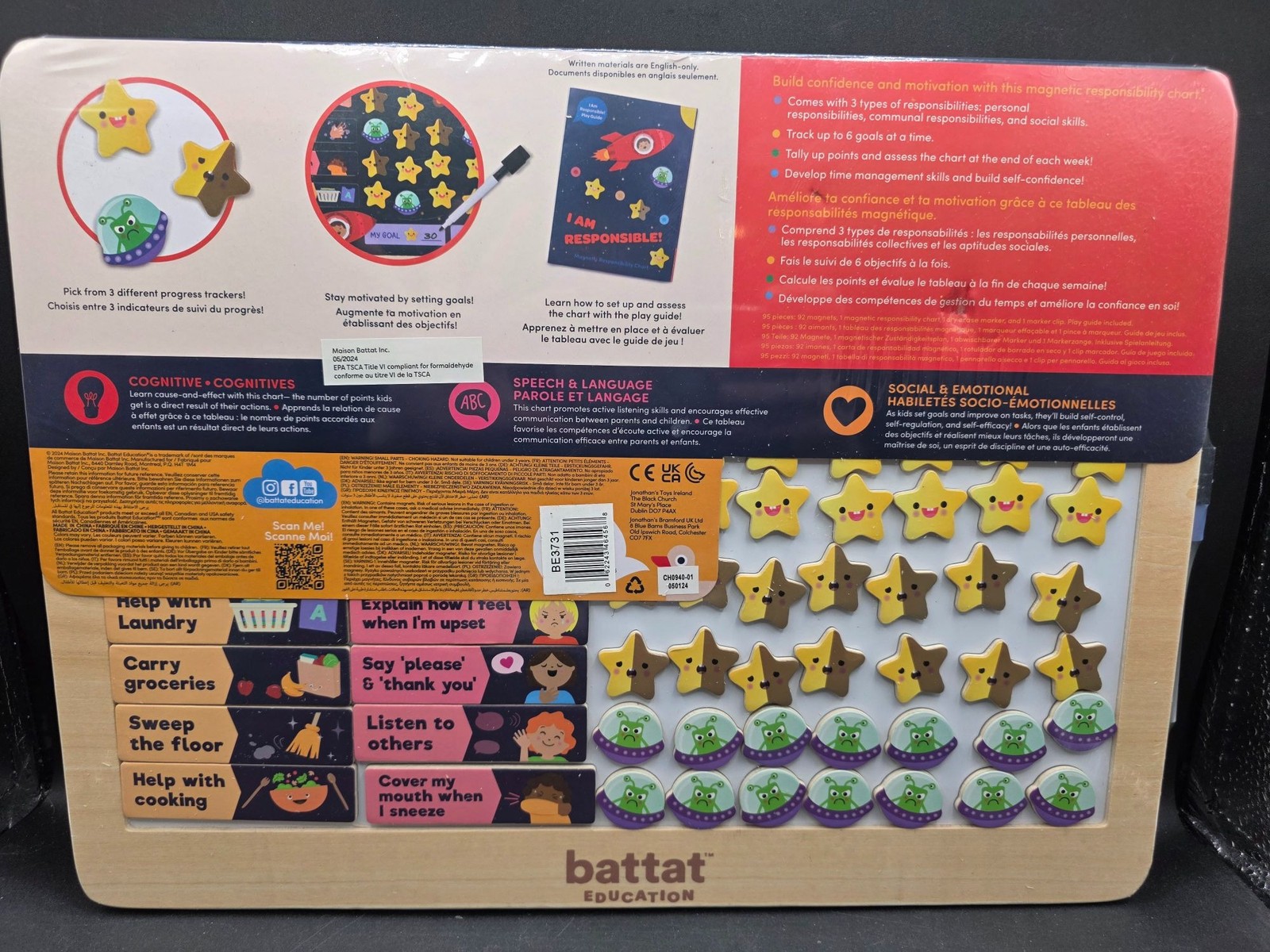 Battat Education Magnetic Responsibility Chart With 92 Pieces & Dry Erase Marker