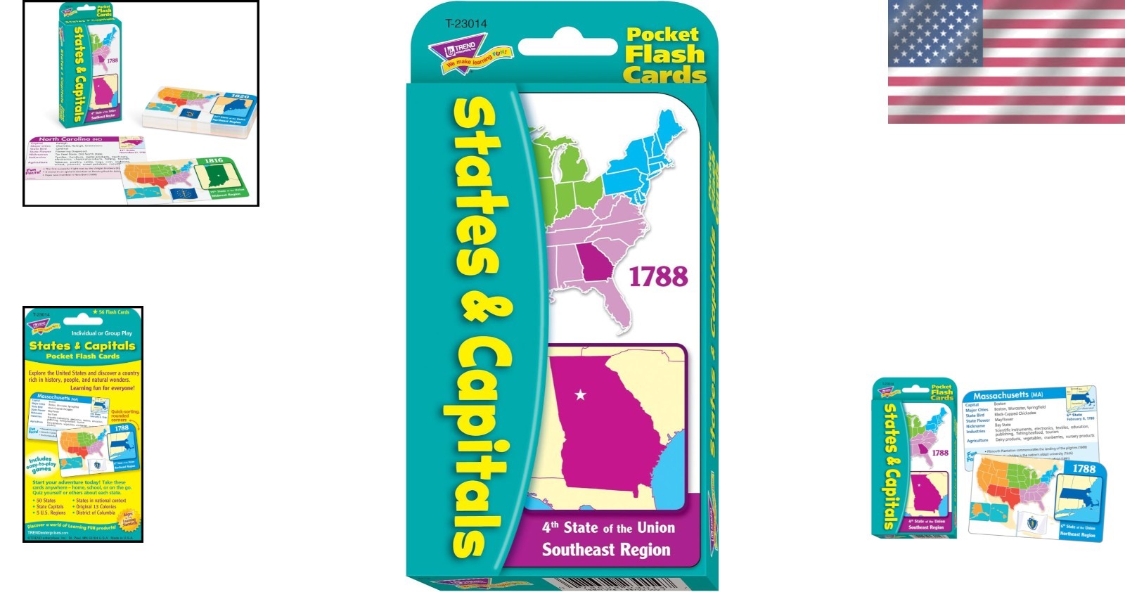 Educational States & Capitals Flash Cards – 56 Two-Sided Cards for School & Home