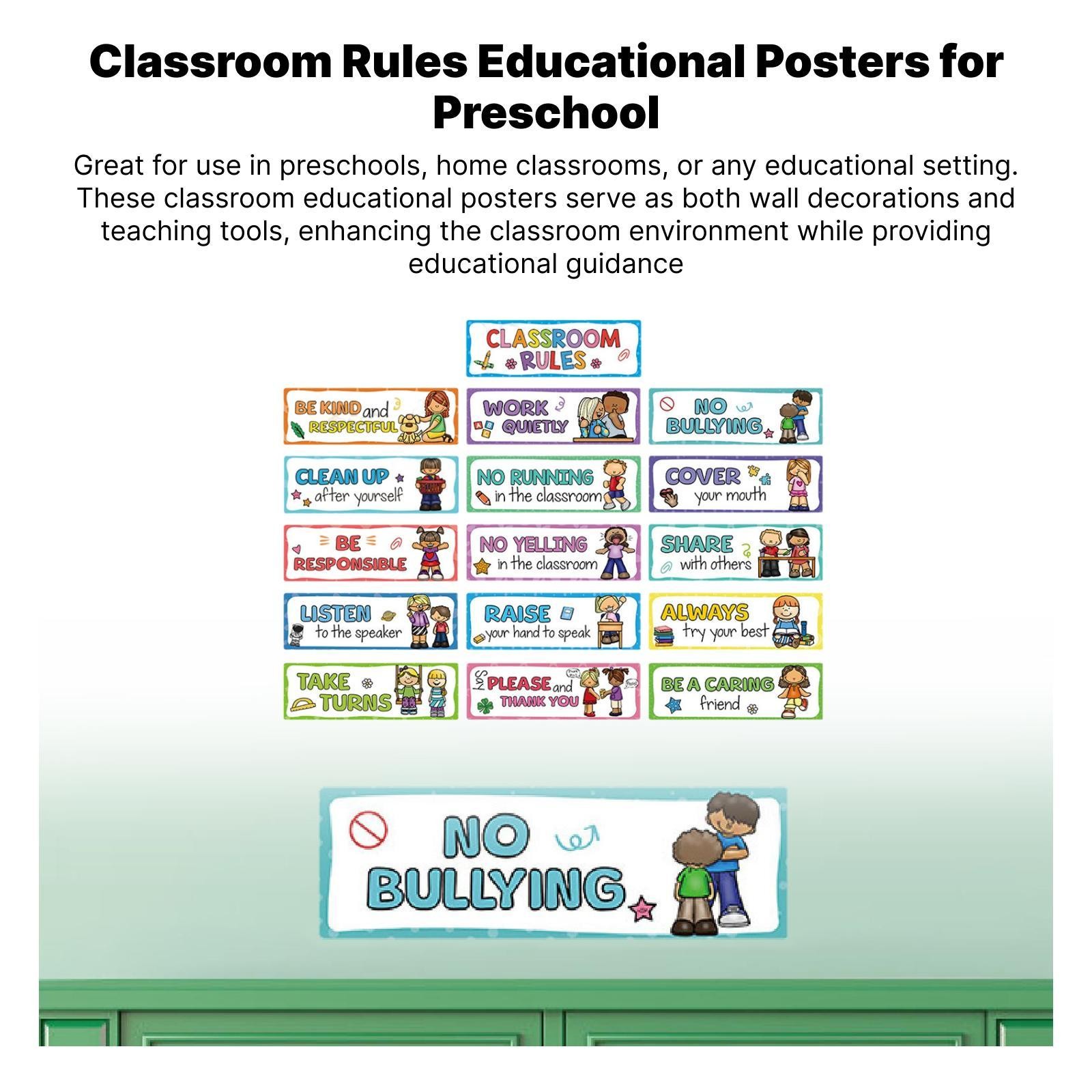 16Pcs Classroom Rules Educational Posters Teacher Good Habits Manners