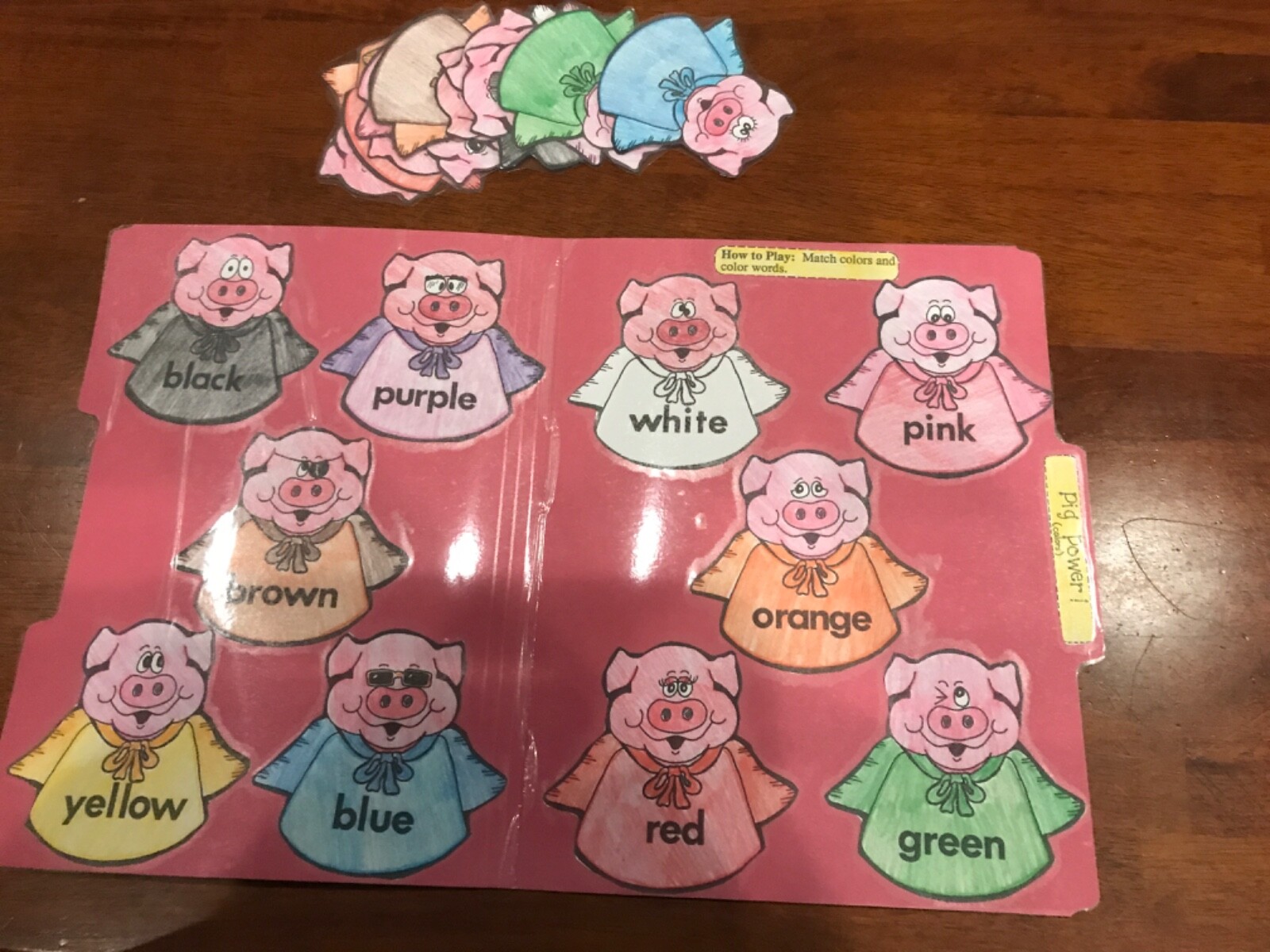 Pig Power! Color words Grade K math file folder game teacher