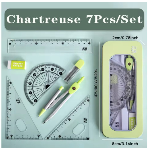 7 PCS Compass and Ruler Sets Triangle Ruler Protractor Rubber Student Exam
