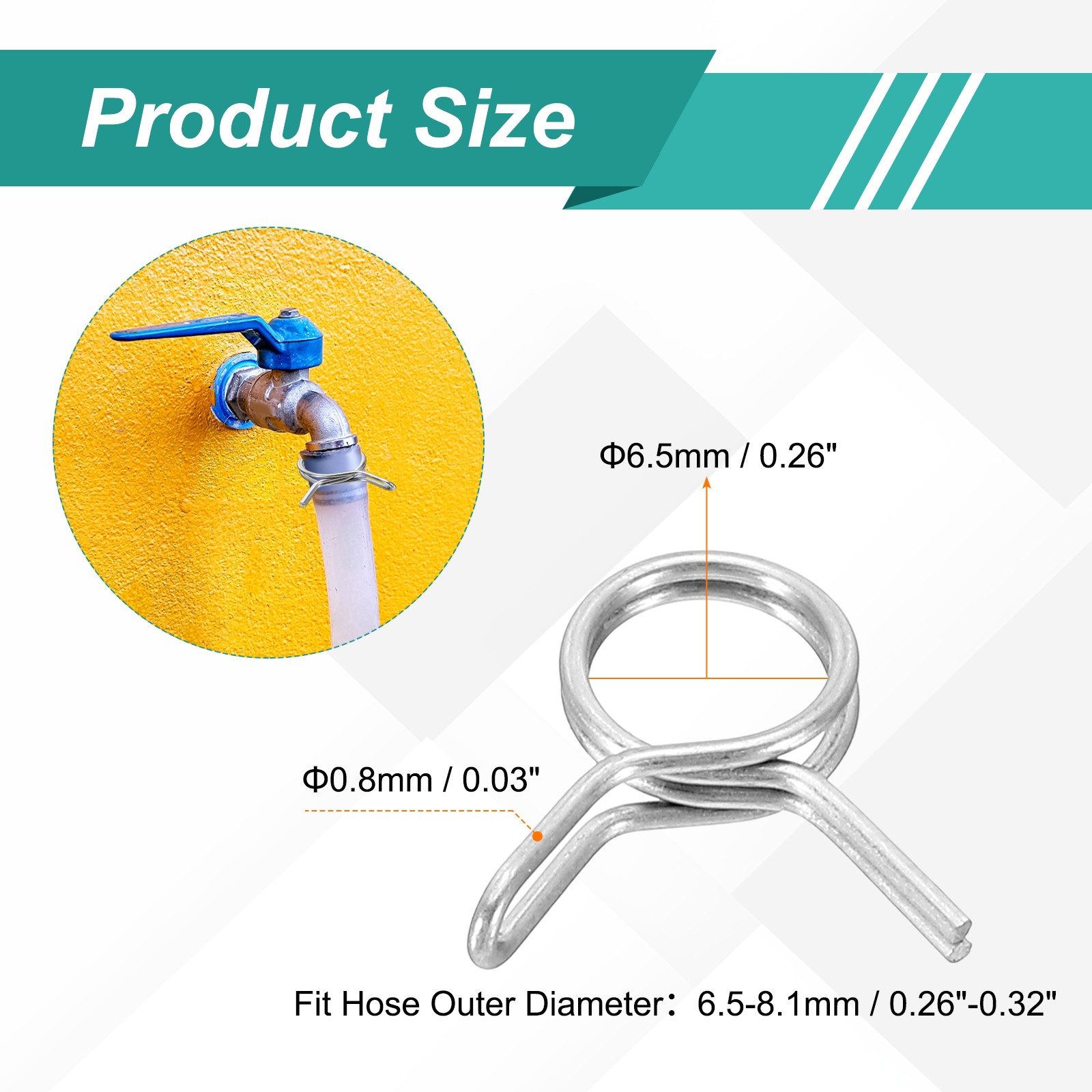 12Pcs 6.5mm ID 6.5-8.1mm OD Double Wire Spring Hose Clamp Spring Clips Clamps