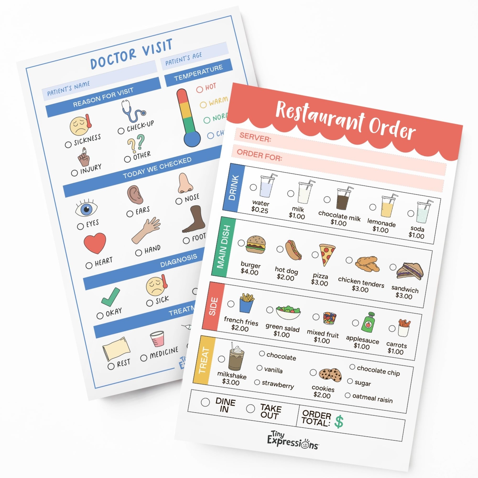 Tiny Expressions Playtime Notepads – 2-Pack Kids Pretend Play Notepads – 40 P…