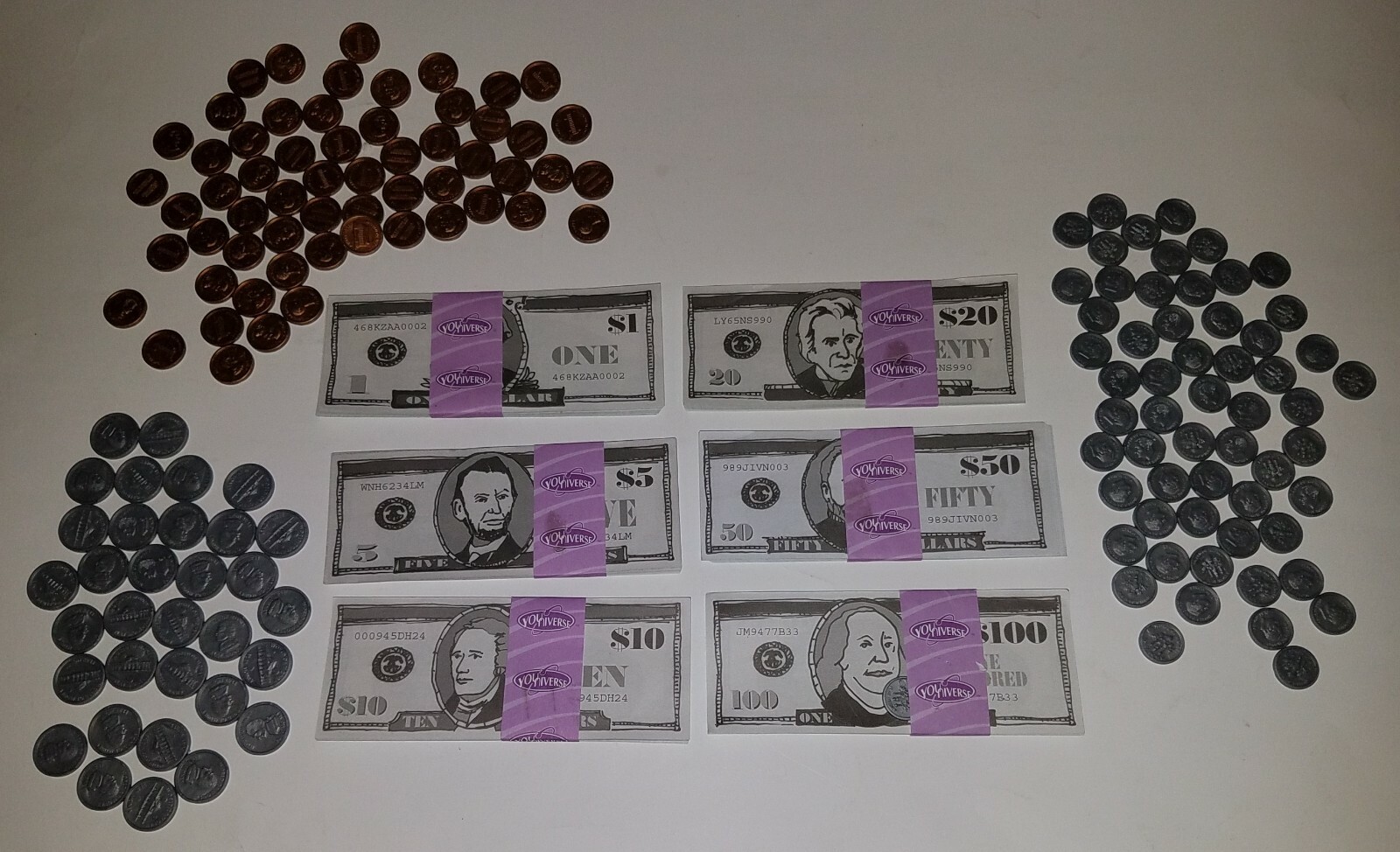 Youniverse Play Toy Money Lot Dollars Coins Pennies Nickels Dimes Cash Learning