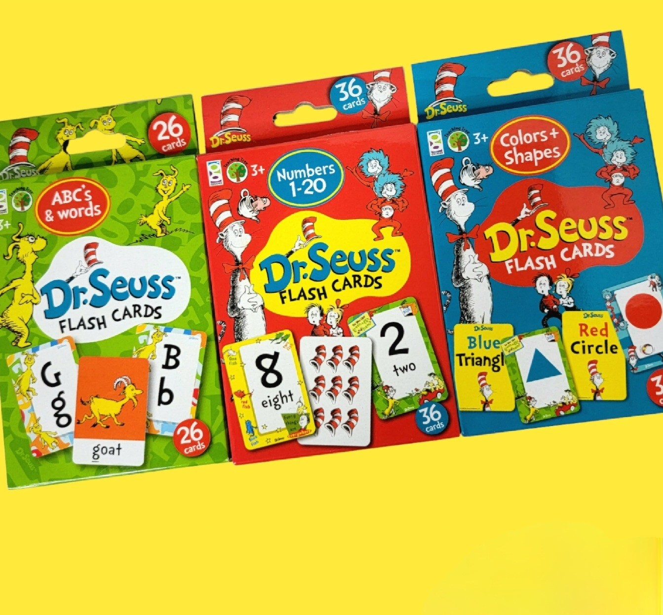 Dr. Seuss Cat In The Hat Flash Cards 3 Pack ABC’s Words Numbers Colors Shapes