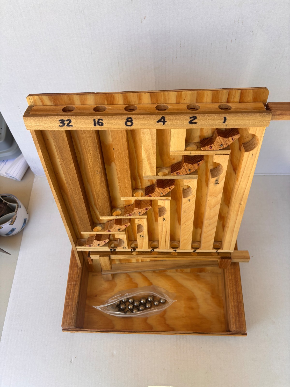 Handmade Wooden Binary Marble Adding Machine 6-Bit Kiwanis Toy Longmont CO
