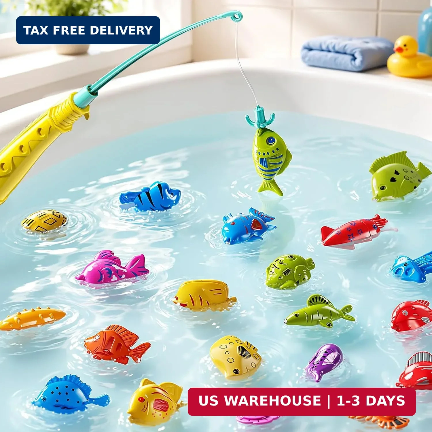 TEMI Fishing Toy Game for Kids 3 4 5 6 7 8 Years Old, 51 Fish Bath Playset for T