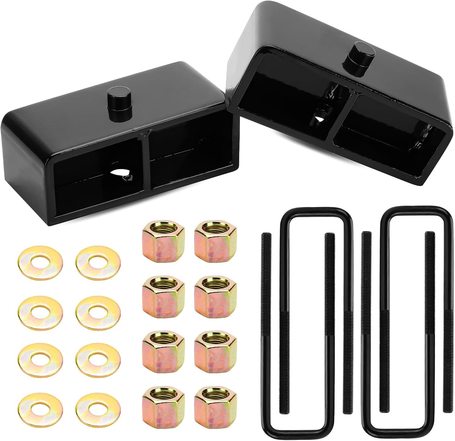 1″ Rear Leveling Lift Block Kit w/Extra Long Square Leaf Spring U-Bolts Fit f…