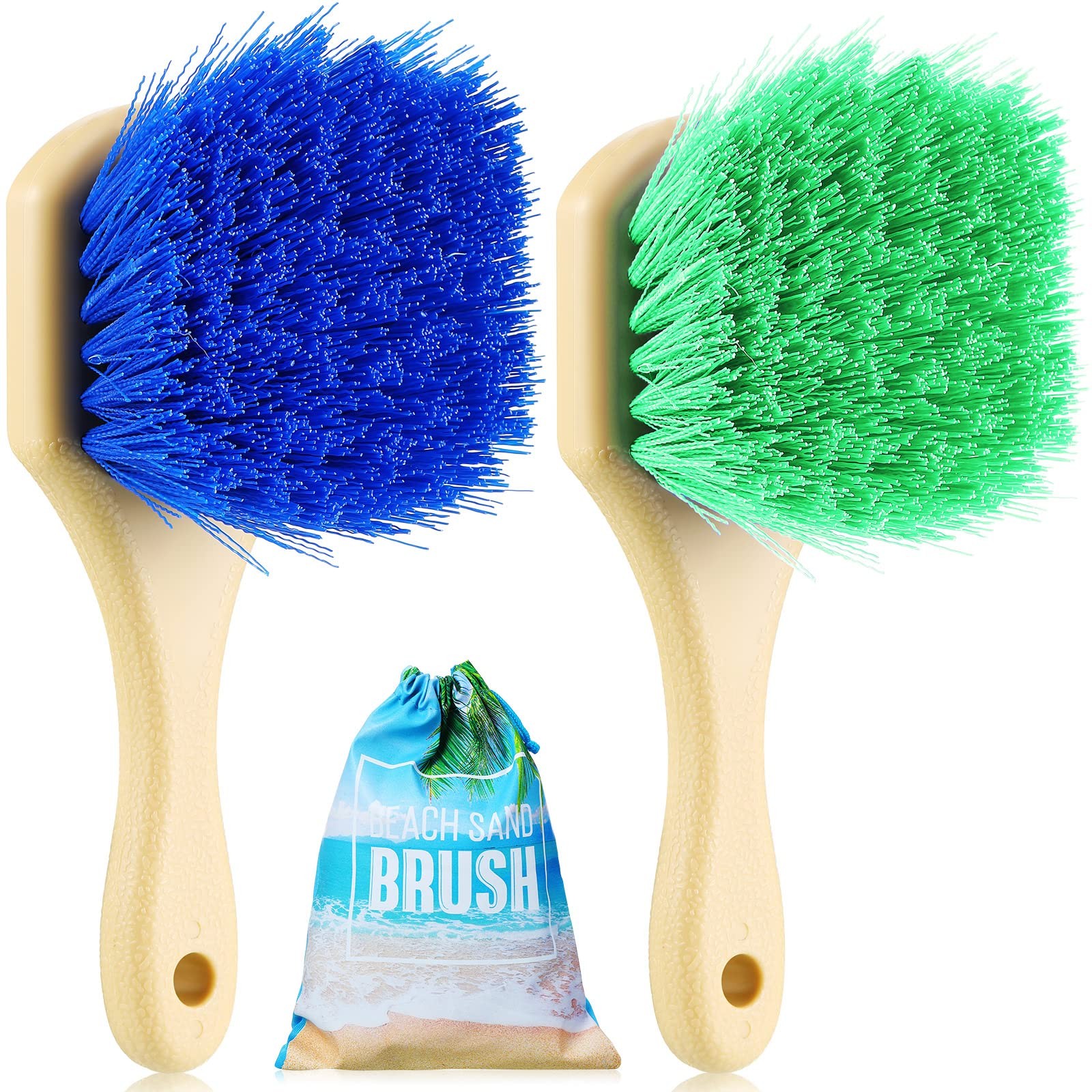 Remerry 2 Pcs Beach Sand Remover Brush with Drawstring Bag, Blue and Green