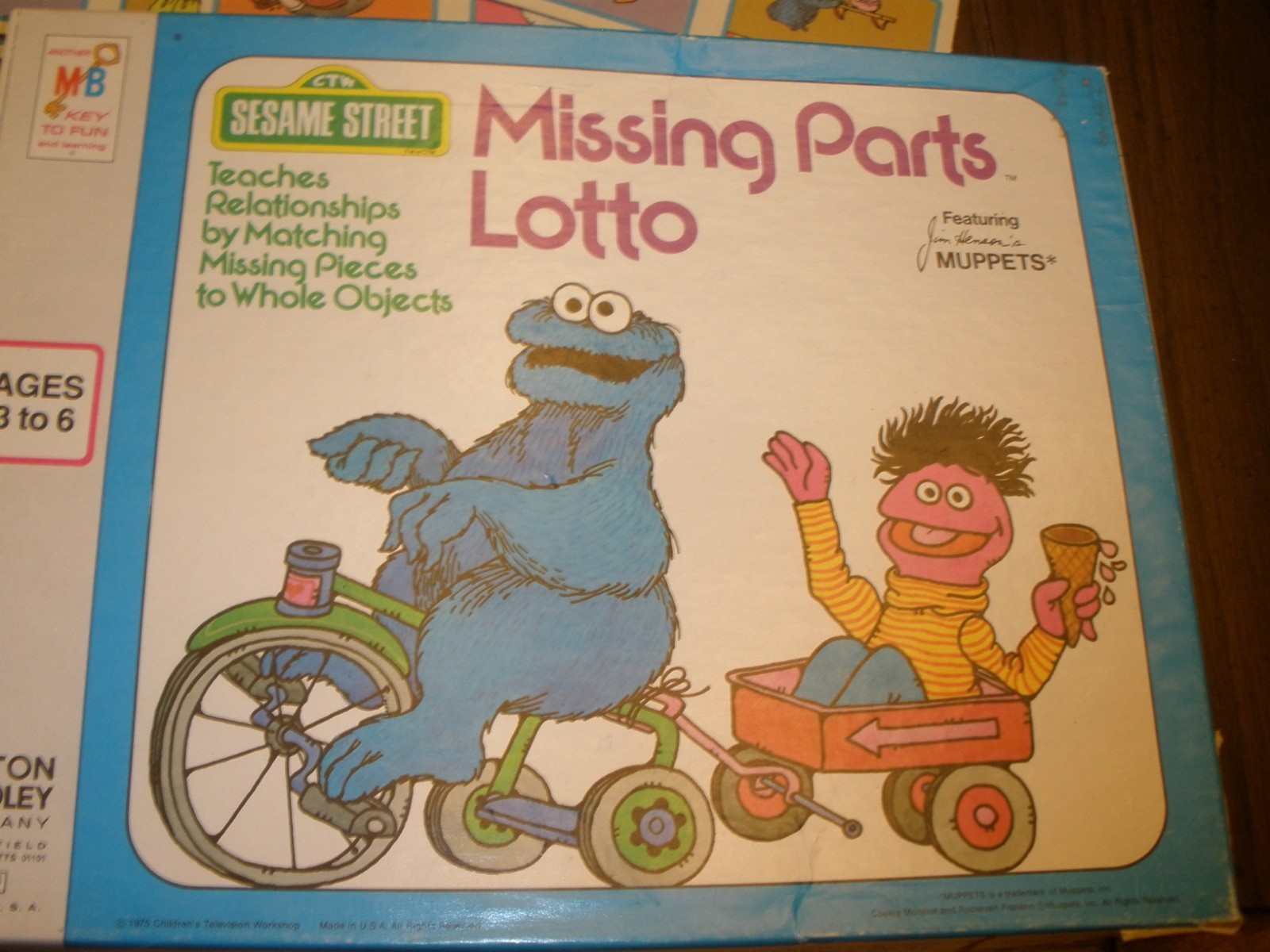 Vintage 1975 Sesame Street Muppets Missing Parts Lotto Game MB COMPLETE