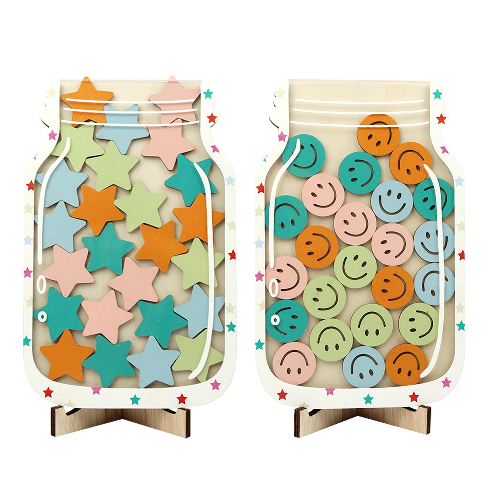 Children Magnetic Reward Jars MDF Material with Colorful Tokens Reward Set