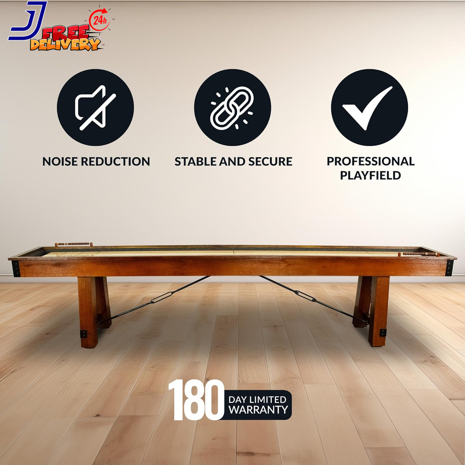 12 Ft Shuffleboard Table for Family Arcade Game Room with Poly-Coated Playfield
