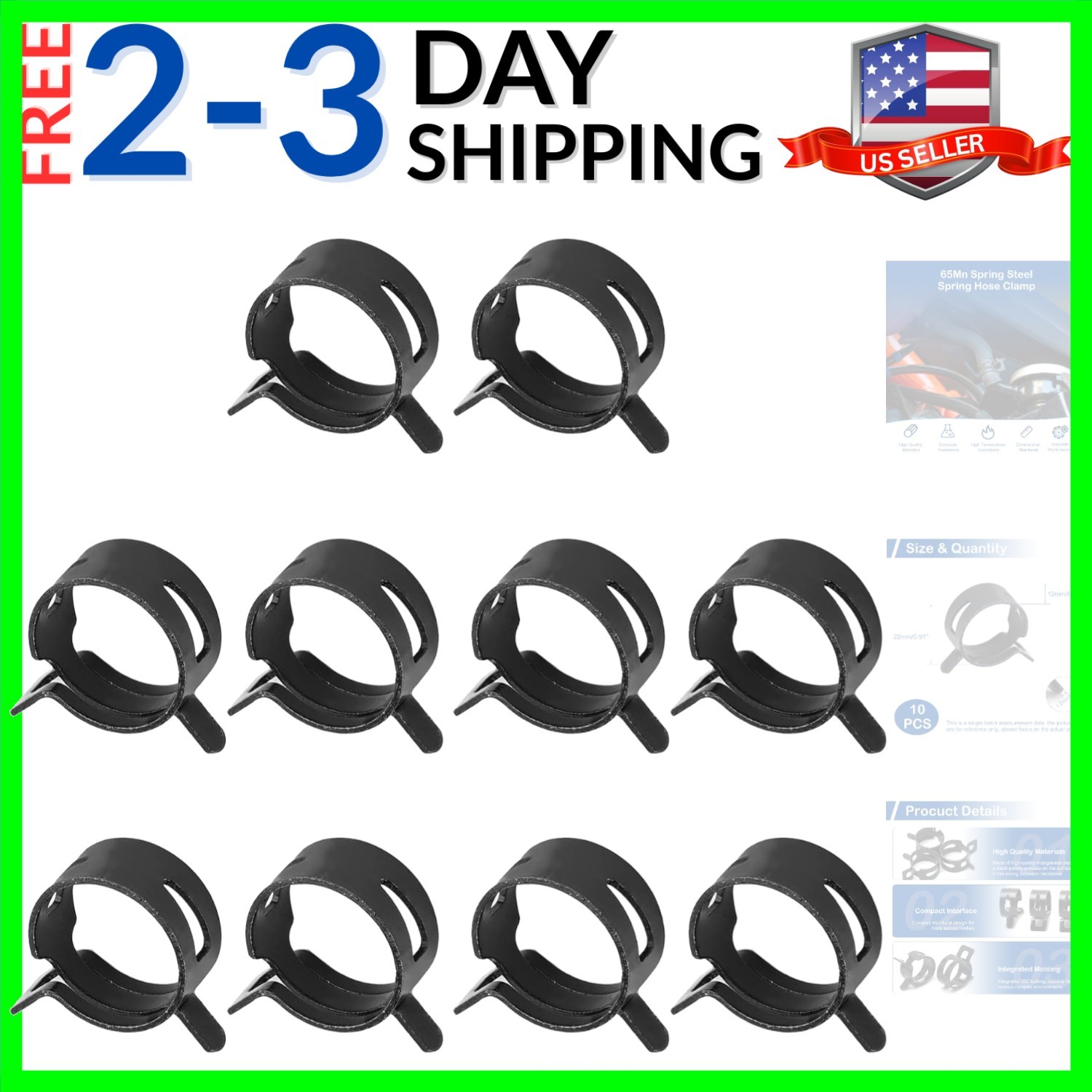 10Pcs 0.91″23mm ID Spring Band Hose Clamps, Black Hose Clamp Fit for 1″ OD Fu…