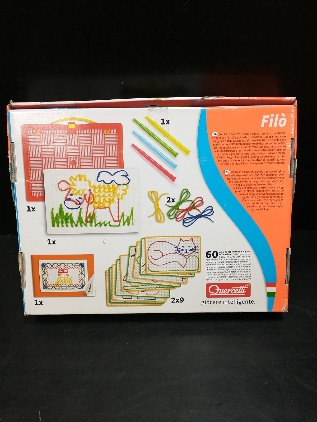 *INCOMPLETE* Quercetti Filo Lacing Board Italy kids Fine Motor Skills 2009 0570