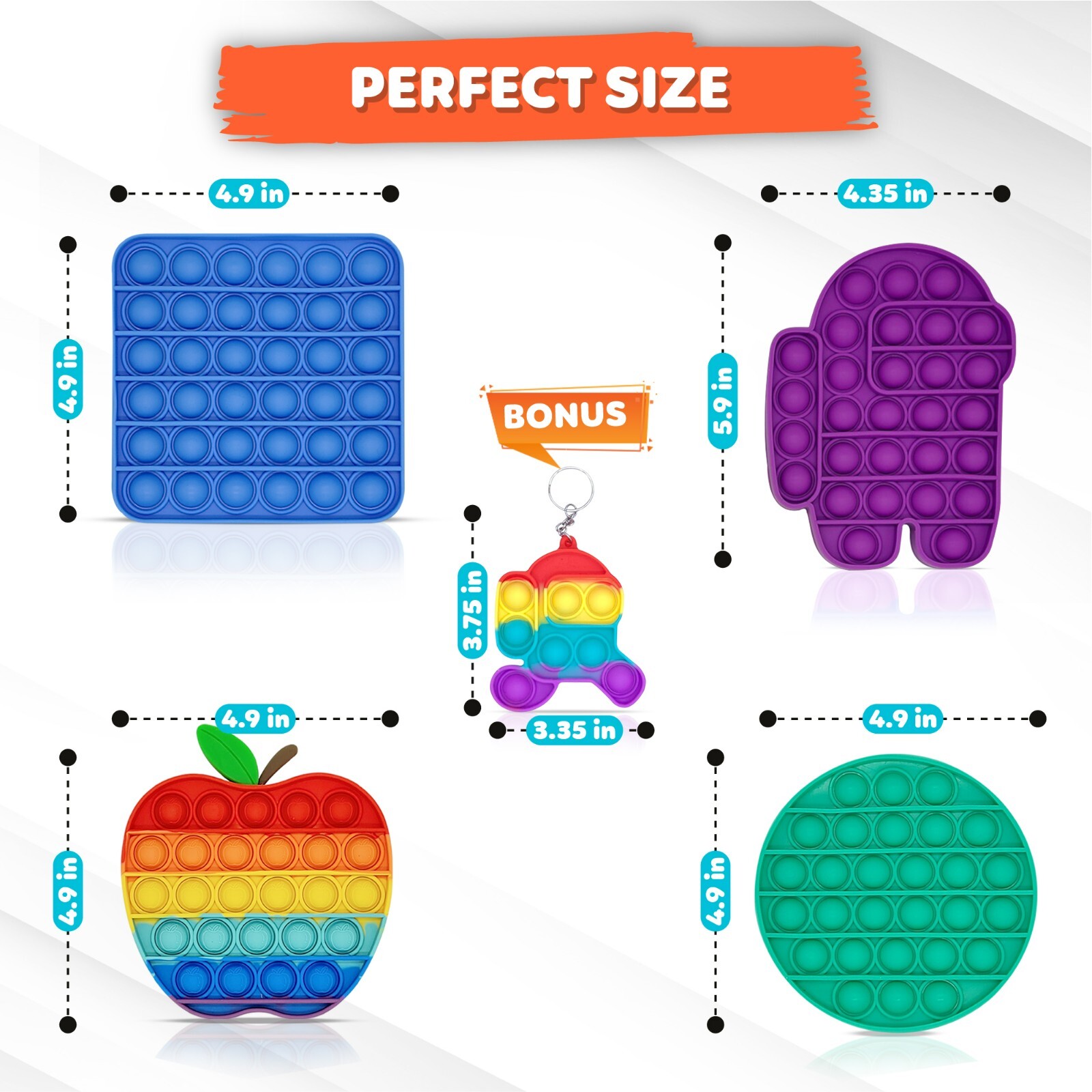 Popit Fidget Sensory Toy Stress and Anxiety Relief for Kids. 5 Pack Rainbow