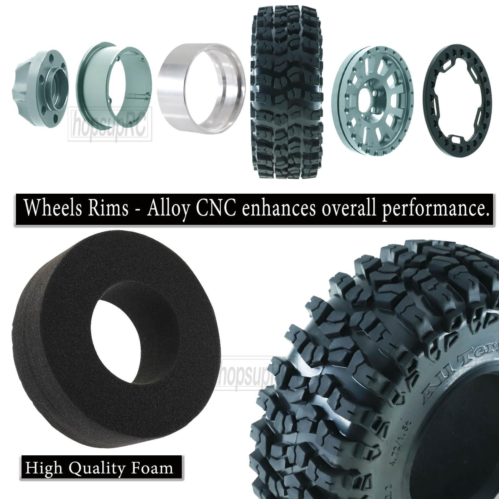 RC 2.2in Tires Tyres & Aluminium 2.2in Beadlock Wheel Rim for 1/10 SCX10 Capr…