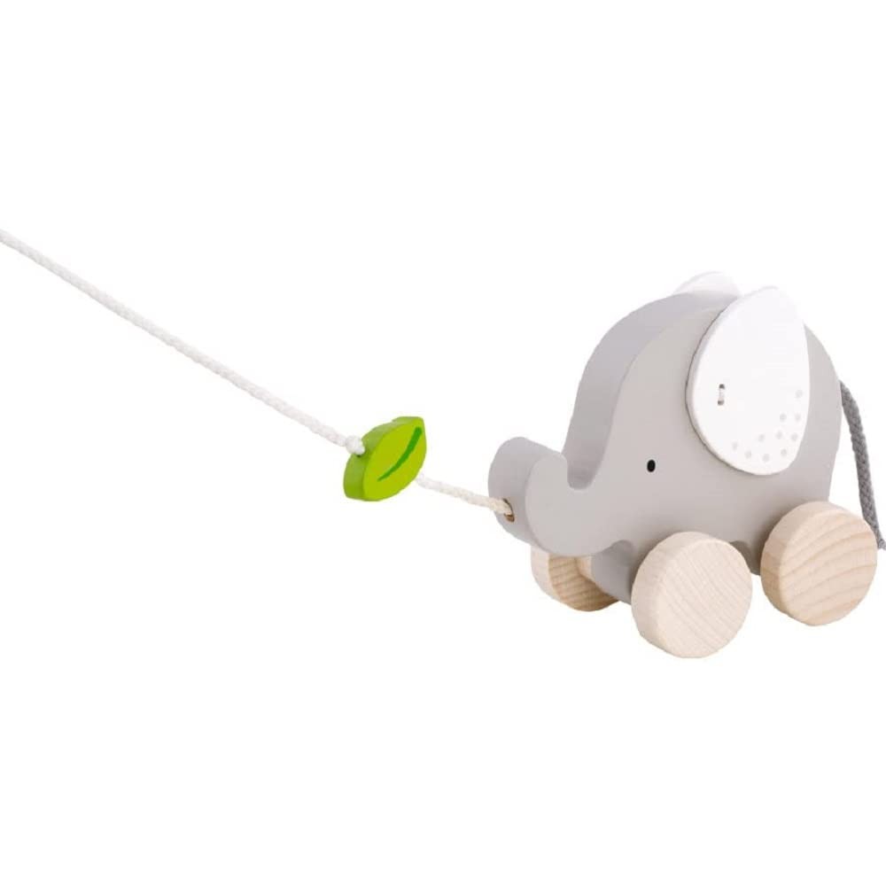 Goki 54866 Trawling animal, elephant with leaf Baby Dolls, Multicoloured