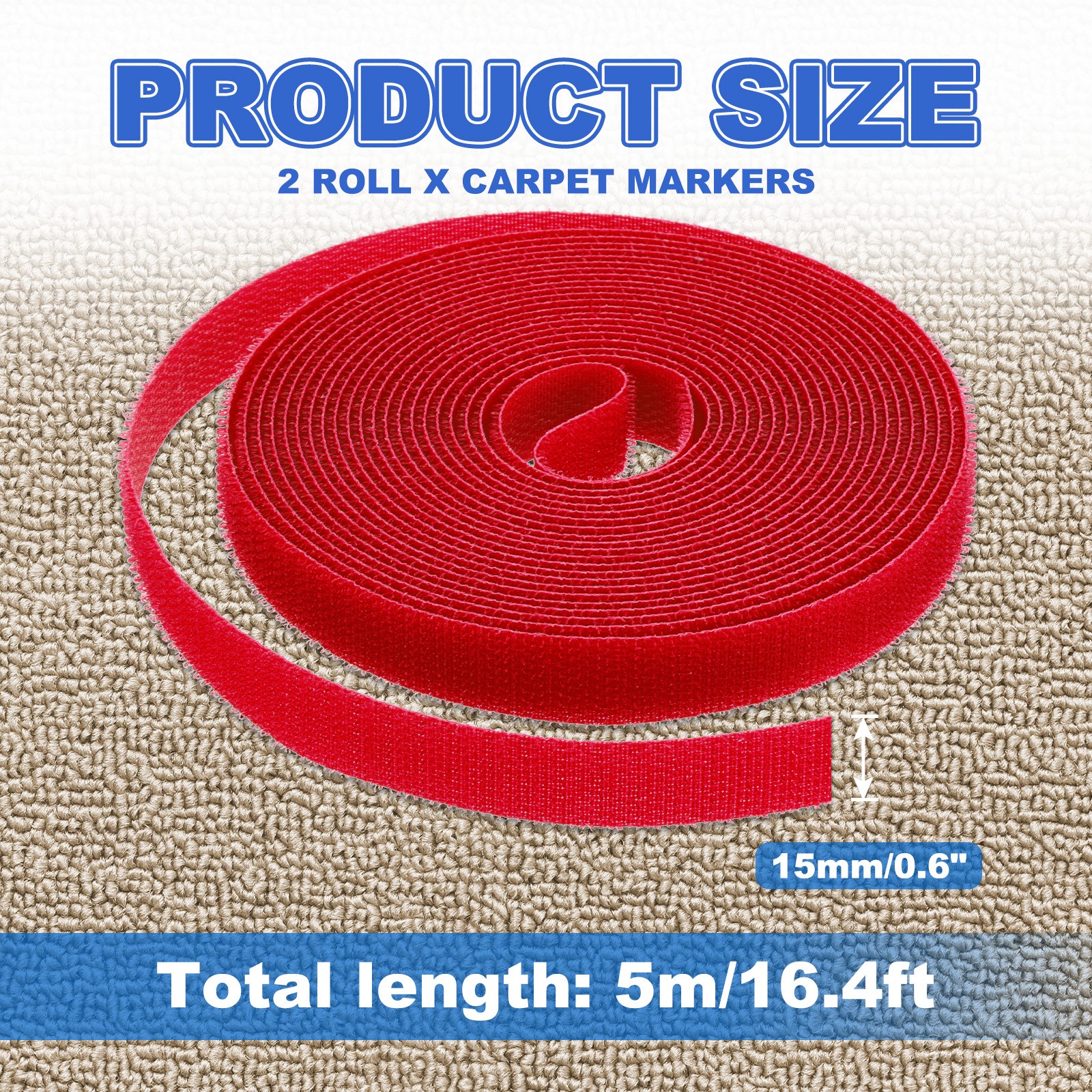 2pcs Carpet Marker Strips 0.6 Inch x 16.4 Ft, Floor Markers Nylon Strip, Red