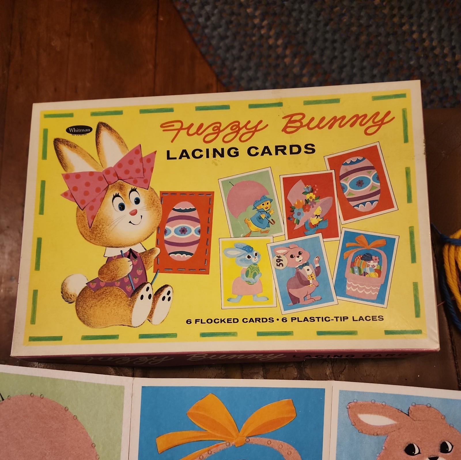 NEW Vintage Whitman Fuzzy Bunny Flocked Lacing Cards 1966 Easter no.4634