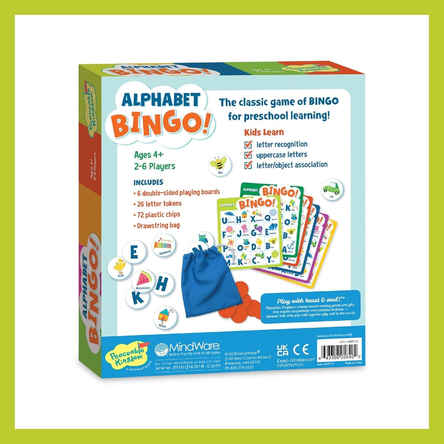 Peaceable Kingdom Alphabet Bingo Uppercase Letters Toddler Learning Game