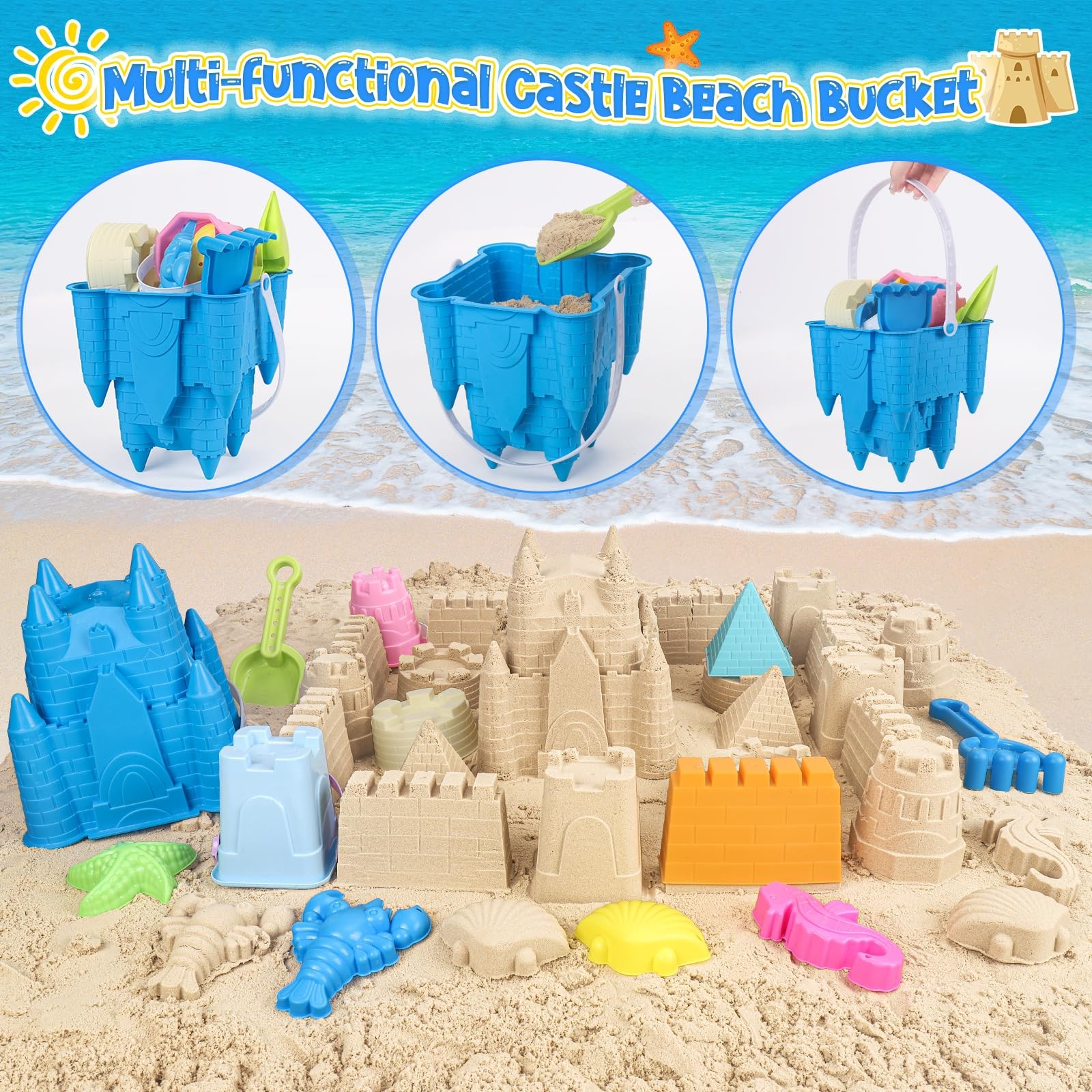 FUSPWEAO Beach Toys Sand for Kids, Castle Medium, Colorful