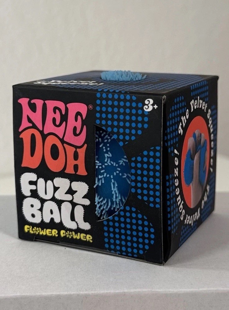 Schylling NeeDoh Fuzz Ball Flower Power Velvet Squeeze AUTHENTIC Blue edition