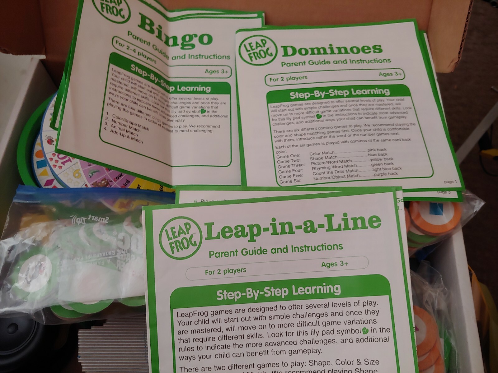 3 2006 Leap Frog Games Bingo. Leap In A Line, Dominoes By Cardinal