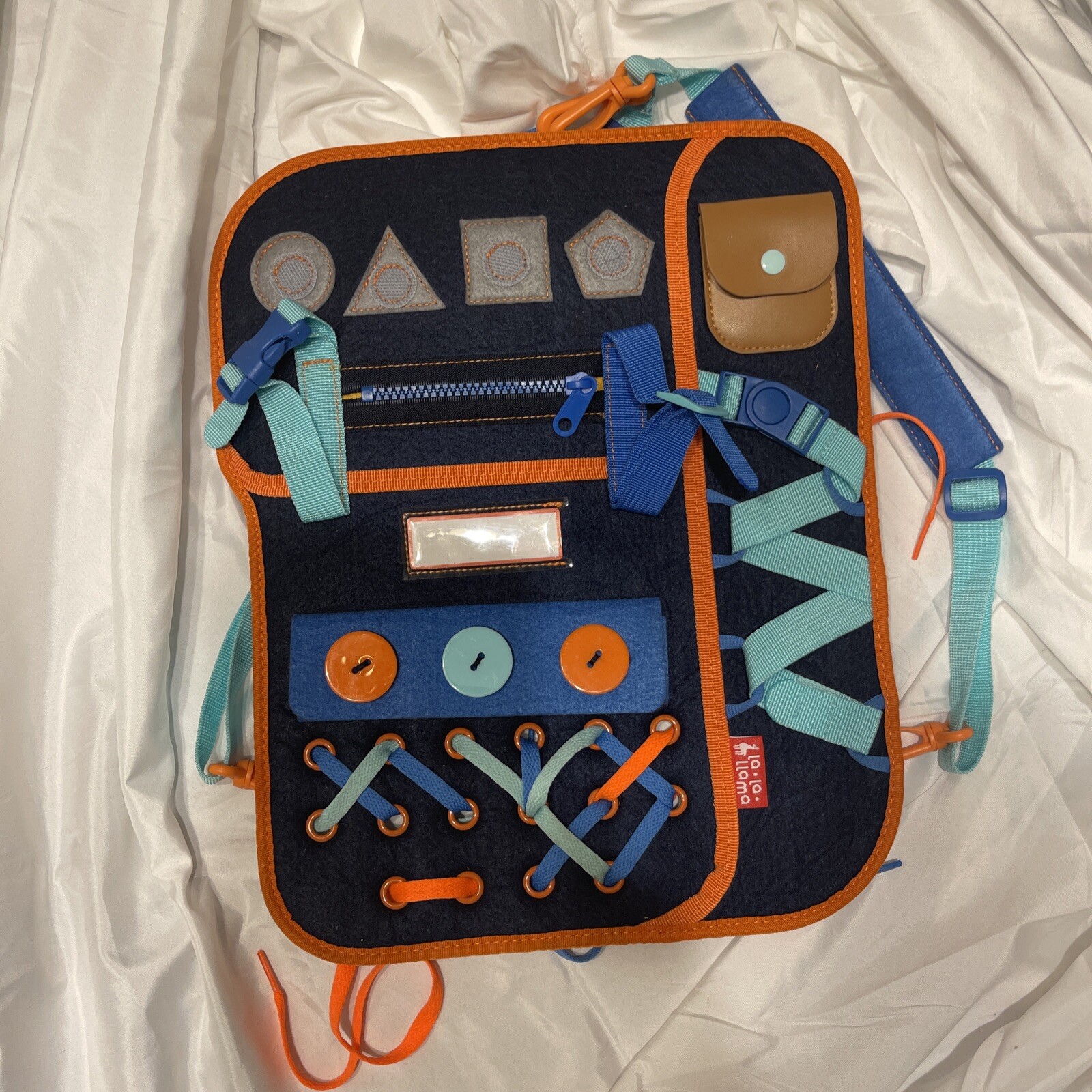 Montessori Toddler Busy Board Learning Backpack W/ Buckles Zippers Snaps Shapes