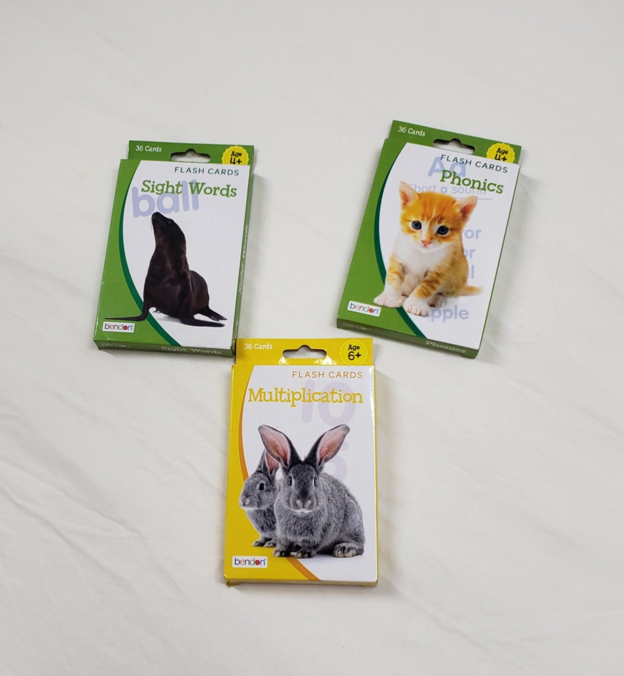 Ages 4+ Bendon Educational Flash Cards Multiplication Phonics Sight Words 3 Pks