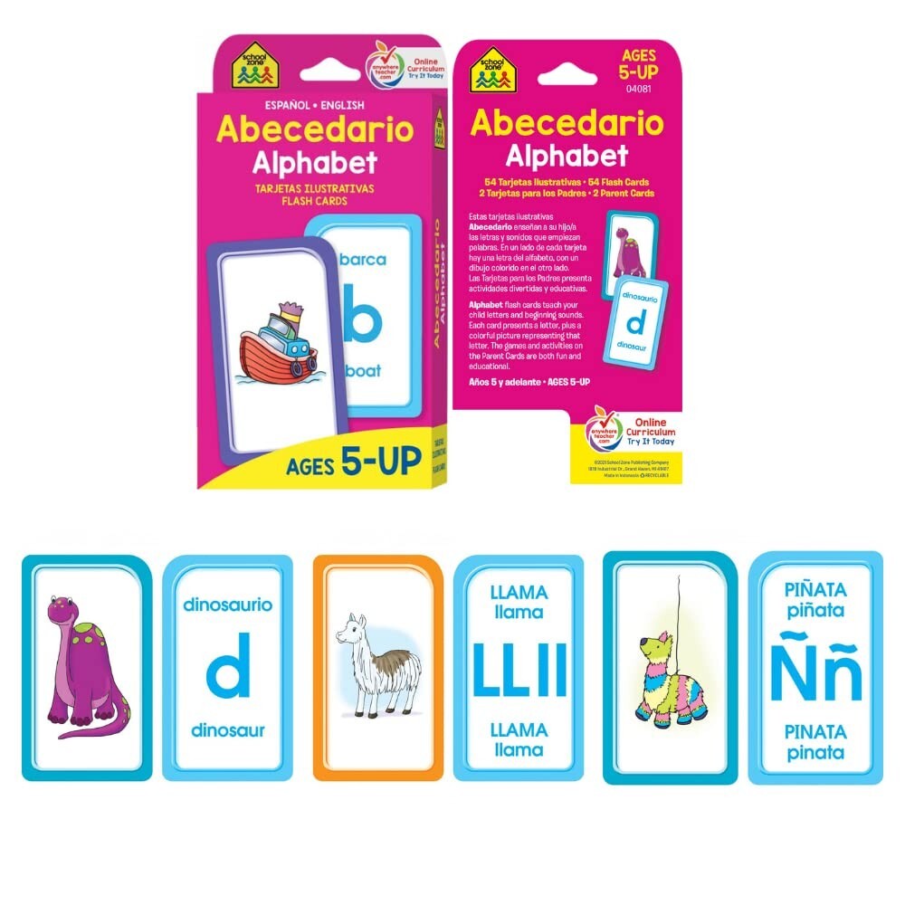 Spanish English Flash Cards Bilingual Vocabulary Phrases Numbers for Kids 4 Pack