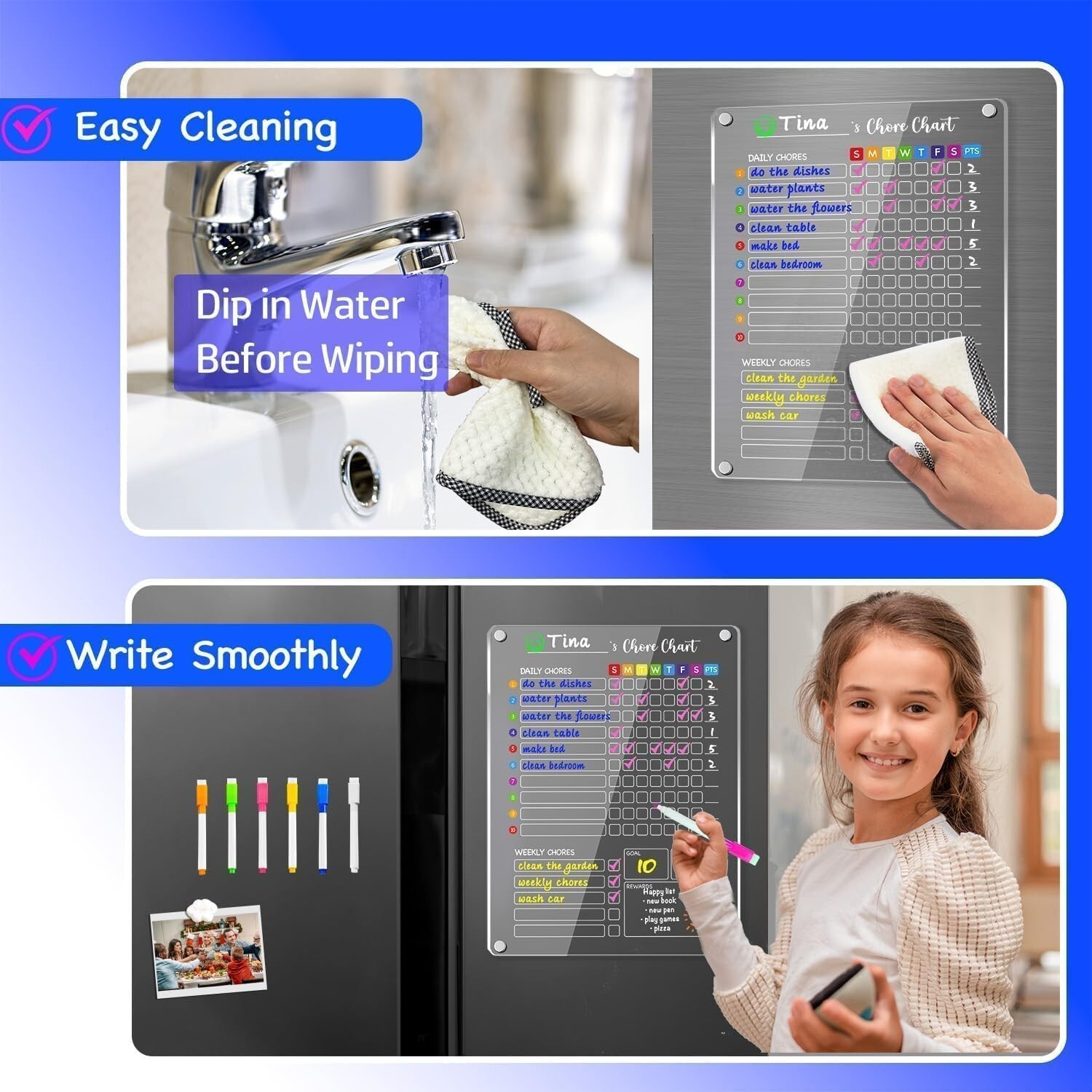Interactive Magnetic Chore Chart with 12 Markers for Kids – 2PCS, 12″x16″ Design