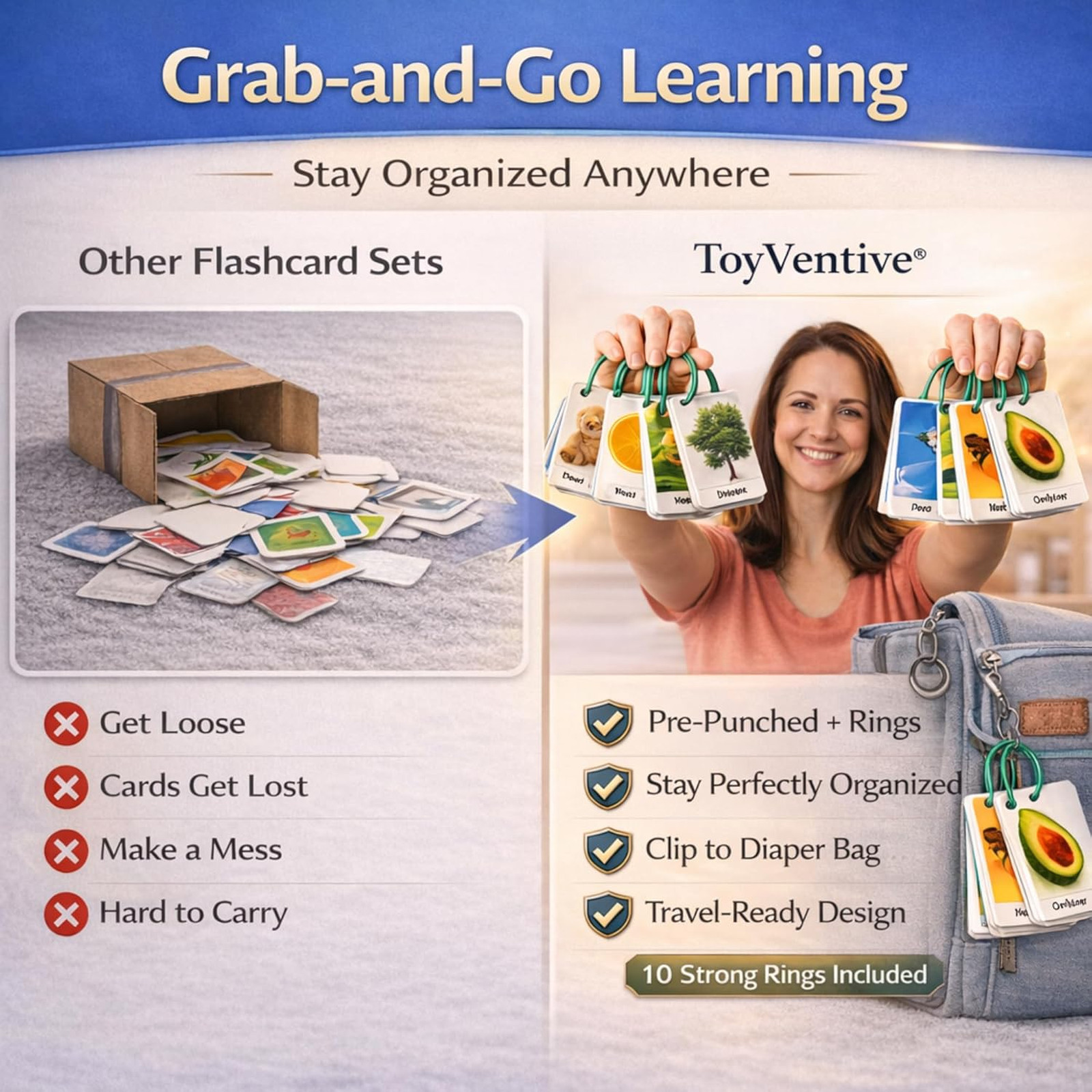 Learning Flash Cards for Toddlers 1-3 Alphabet Sight Words Sturdy Rings 250 Pack