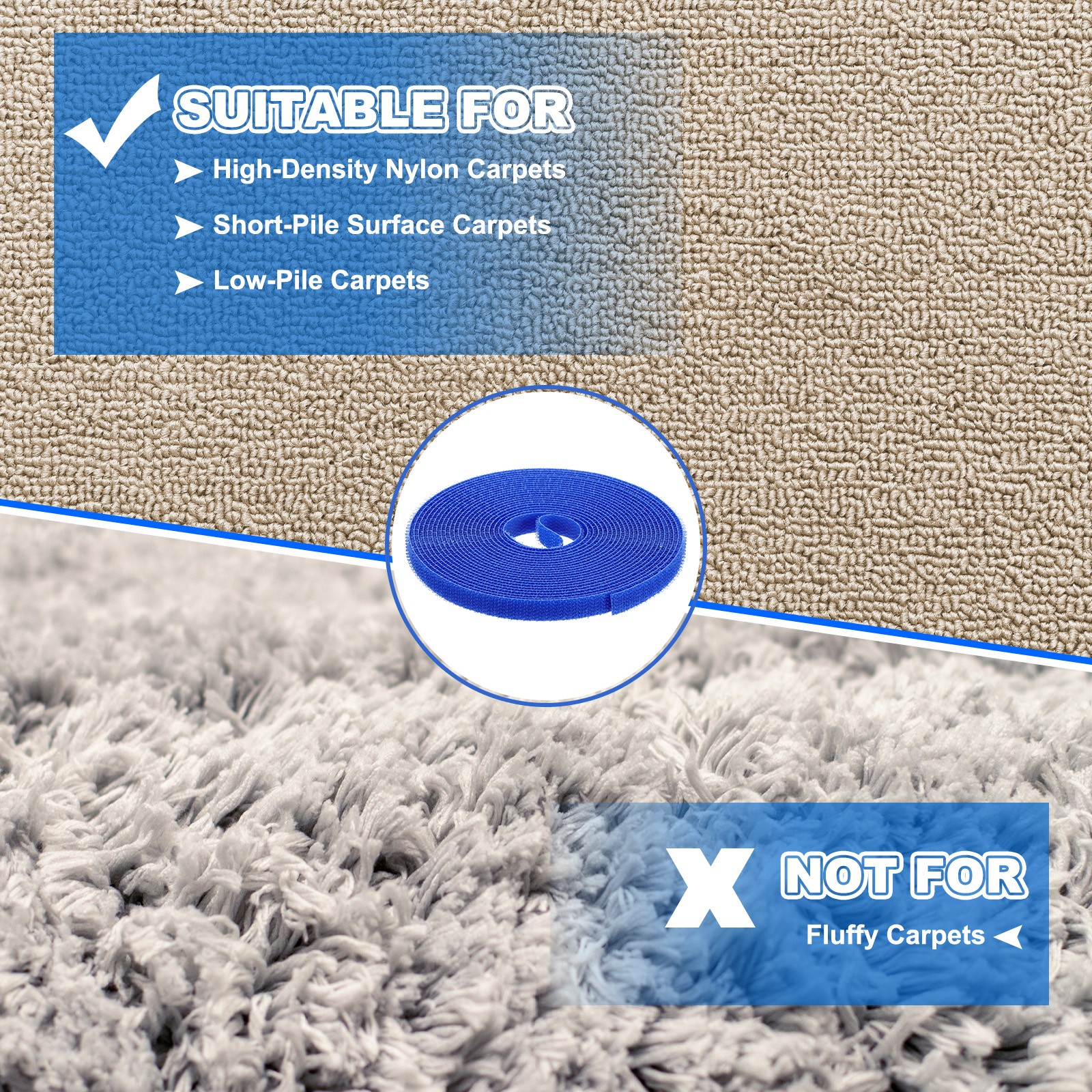 2pcs Carpet Marker Strips 0.4 Inch x 16.4 Ft, Floor Markers Nylon Strip, Blue