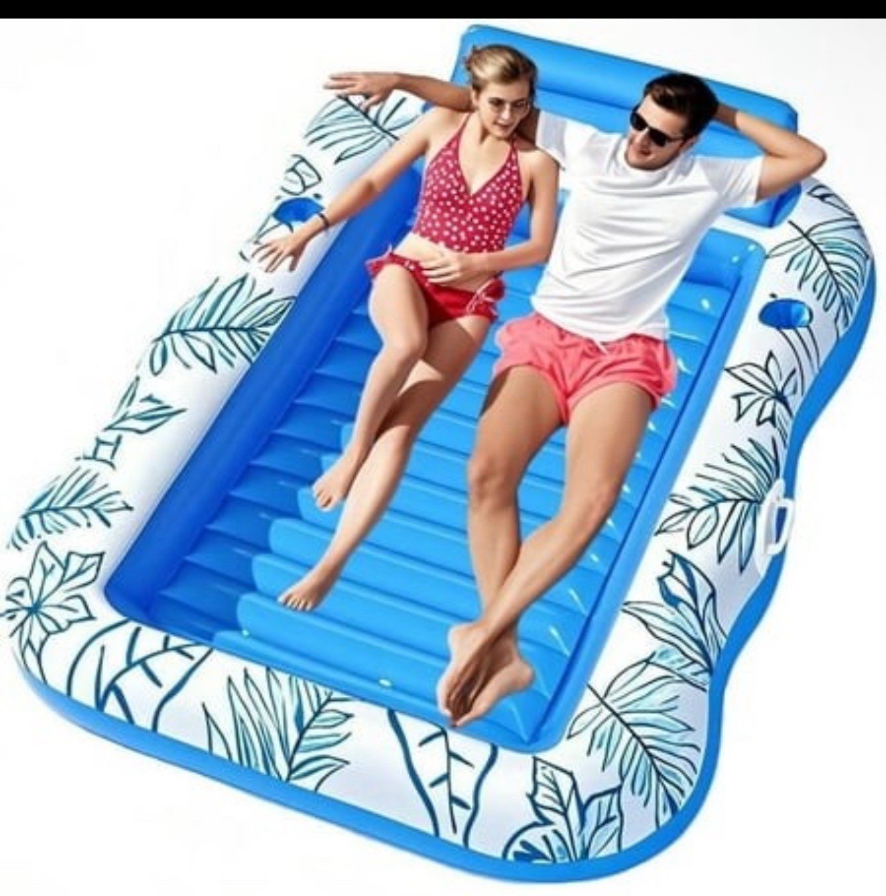 COWIN 85×63 Inflatable Tanning Pool Lounger. Backrest Leisure Floating Raft