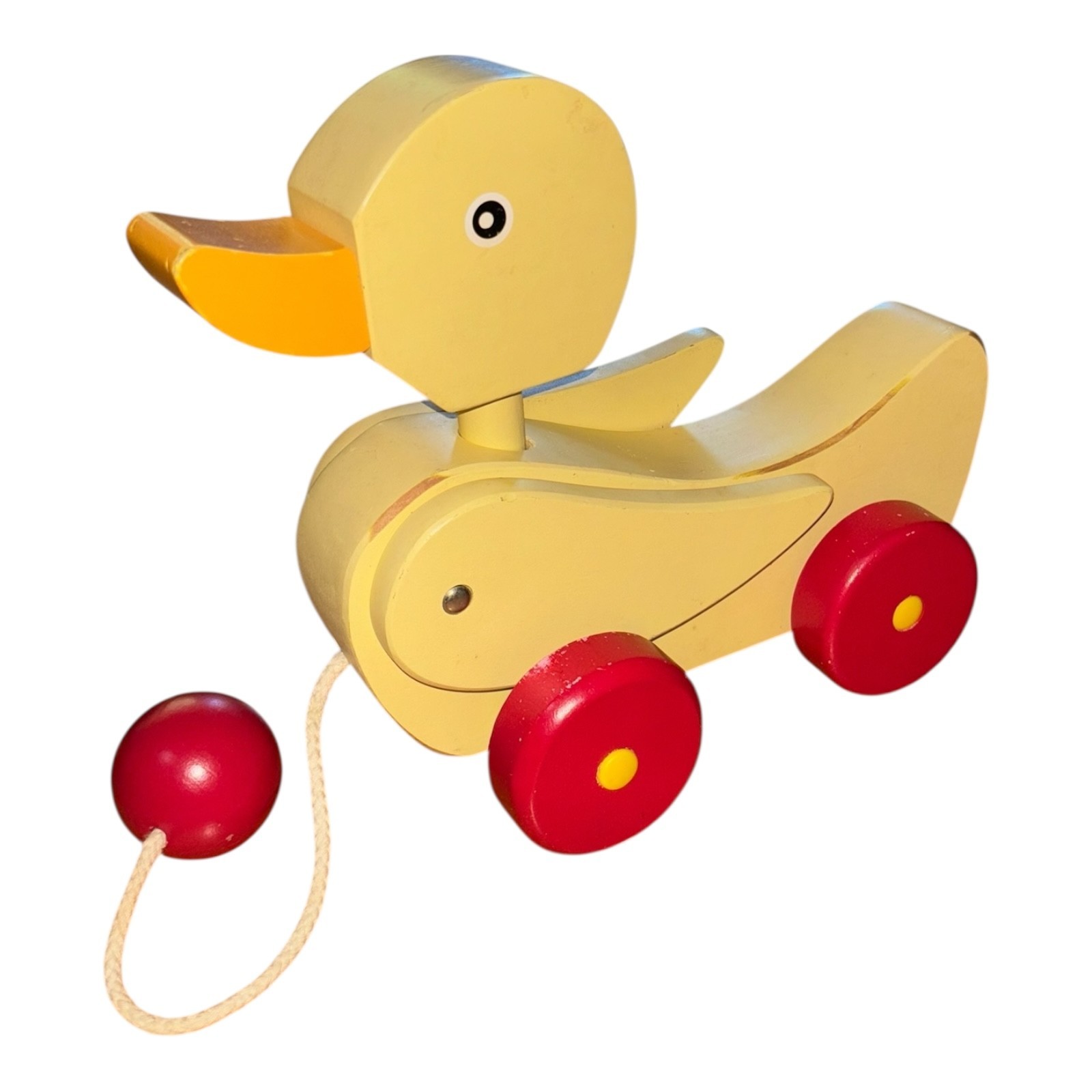 Vintage Pull Along Waddling YELLOW DUCK RARE wooden