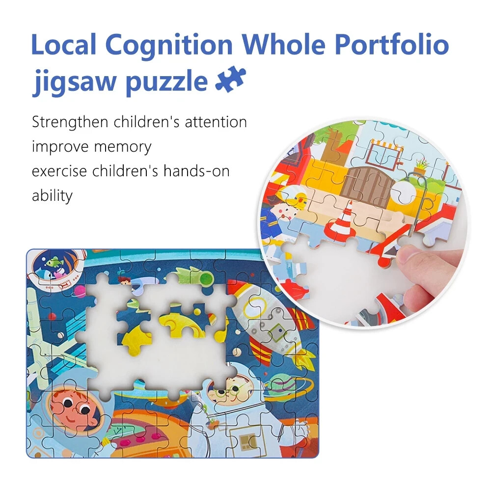 60Pcs Kids Wooden Puzzle Free Iron Box Early Learning Jigsaw Puzzle Toys