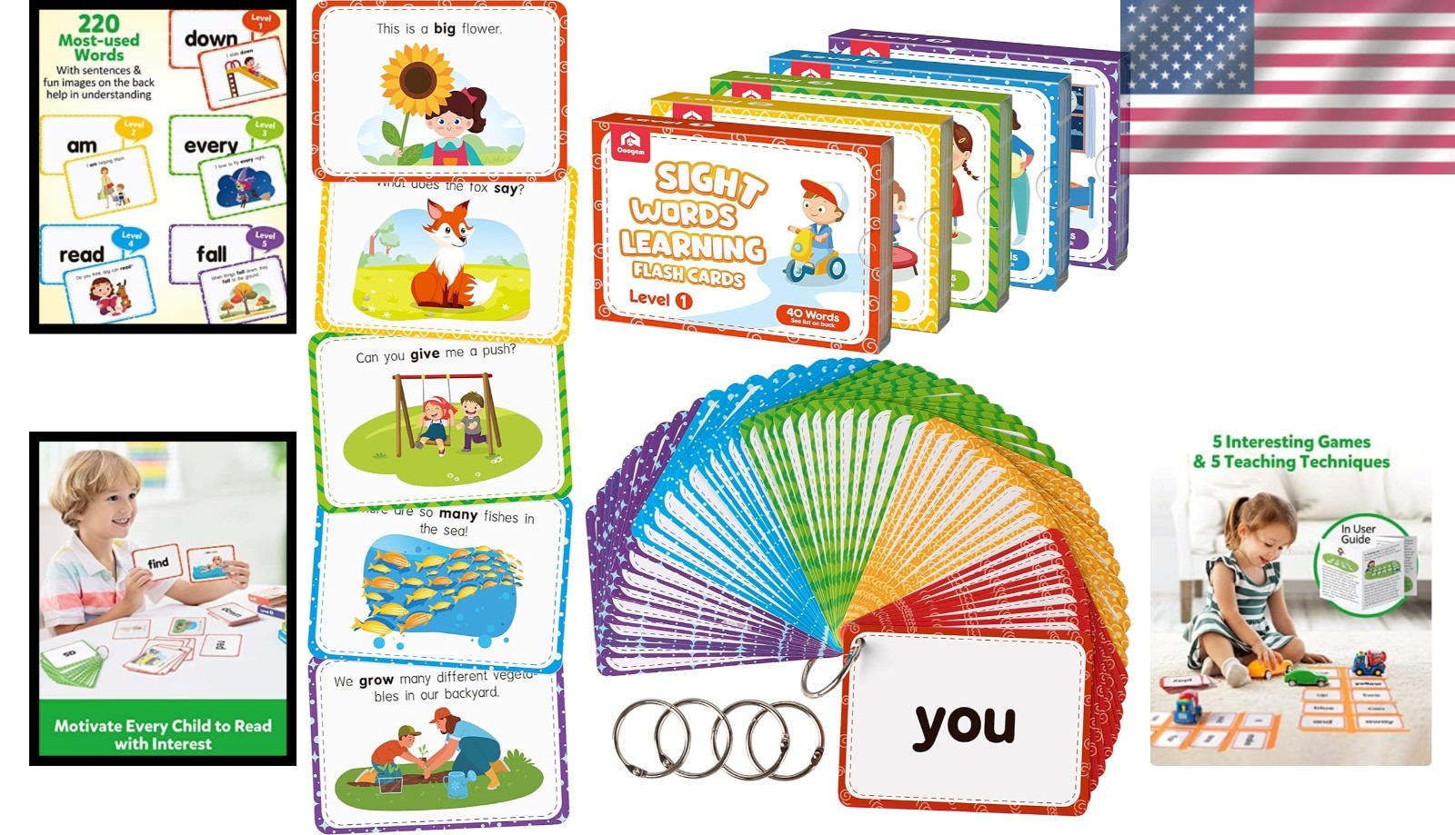 Sight Words Educational Flashcards – 220 Dolch Sightwords Game with Pictures