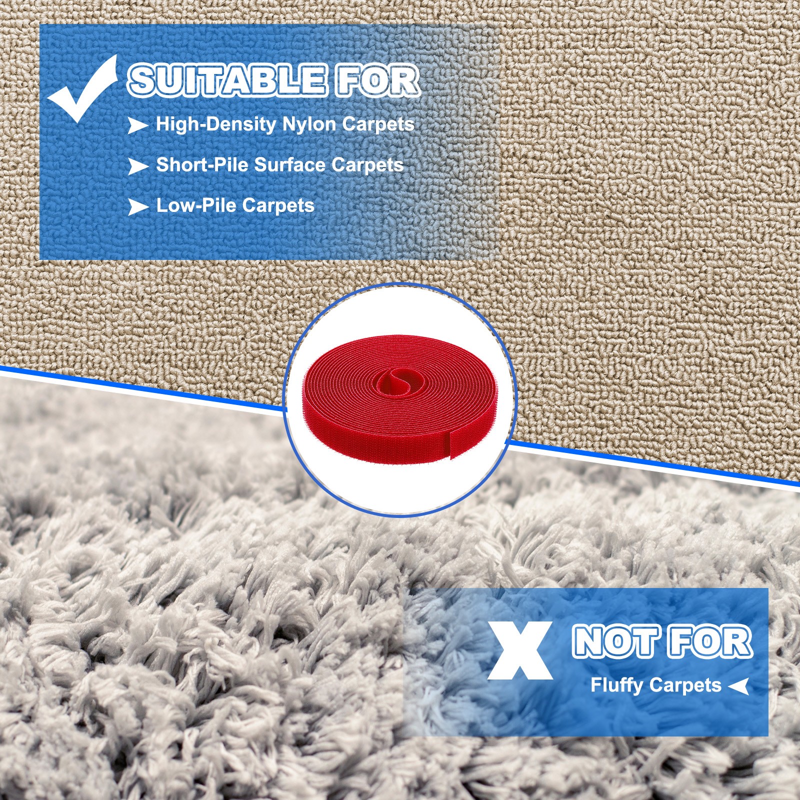 2pcs Carpet Marker Strips 0.8 Inch x 16.4 Ft, Floor Markers Nylon Strip, Red