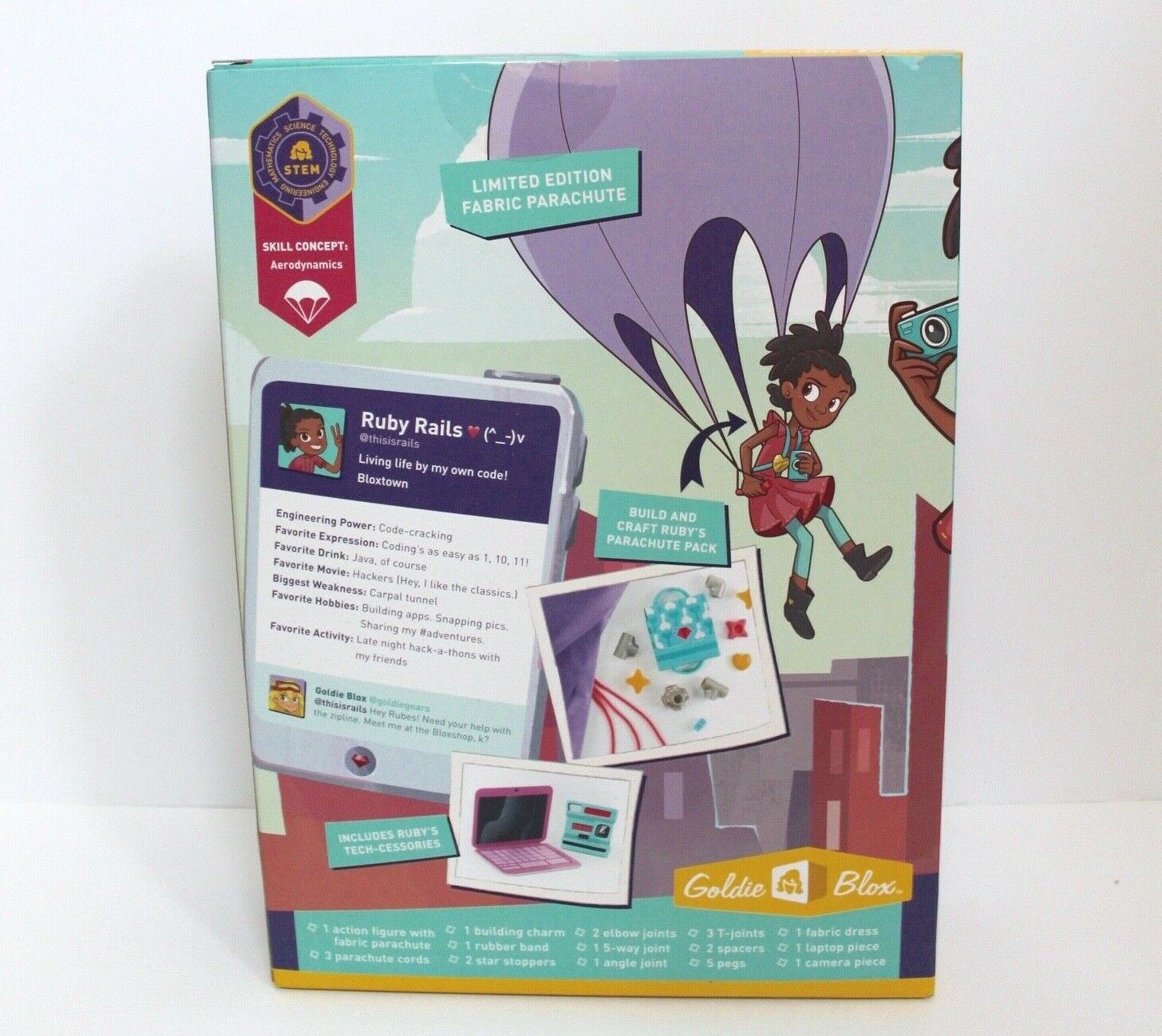 GoldieBlox Ruby Rails Skydive Action Figure with Parachute NEW