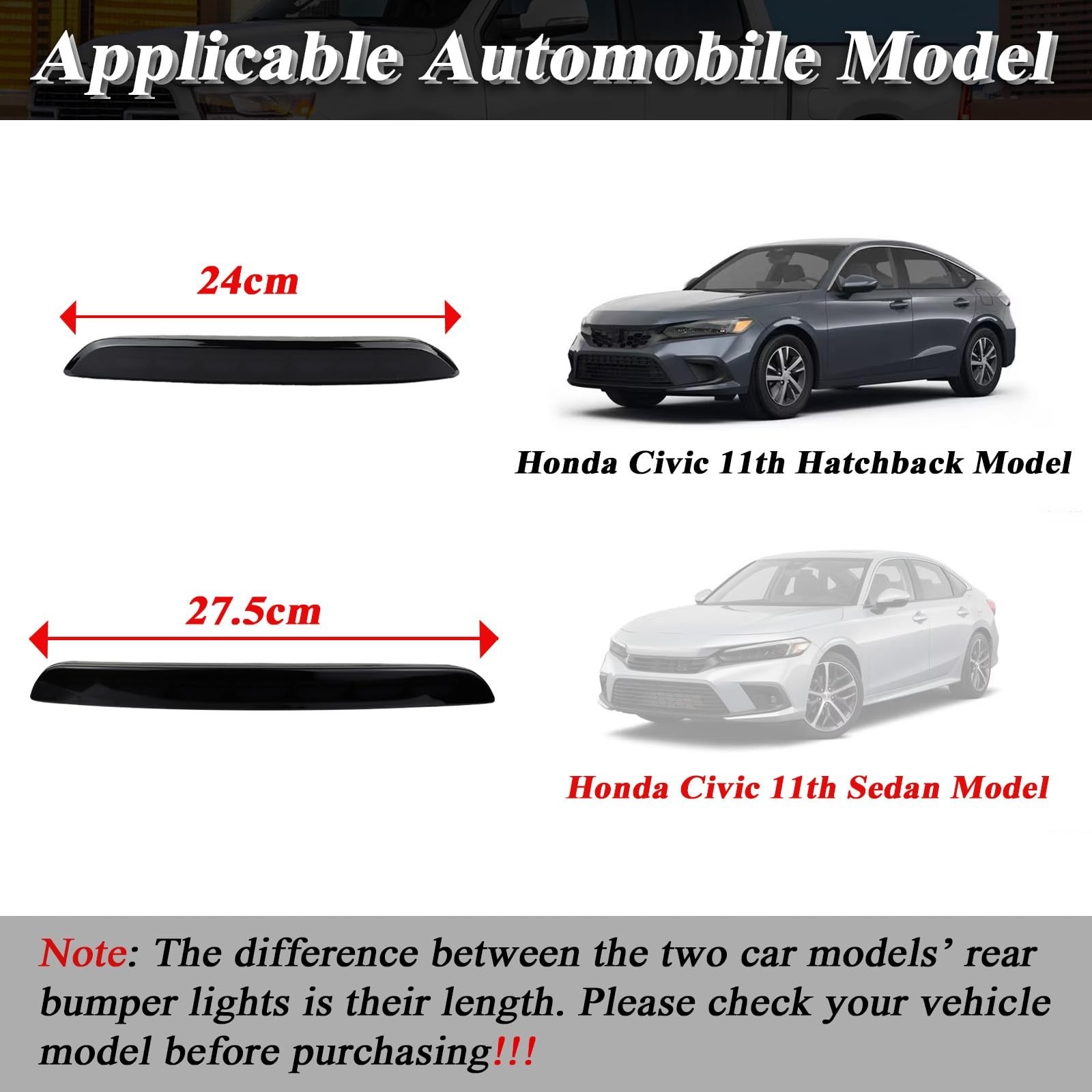 Smoked Housing Full LED Rear Reflector Fog Lamps for Honda Civic Hatchback 11…