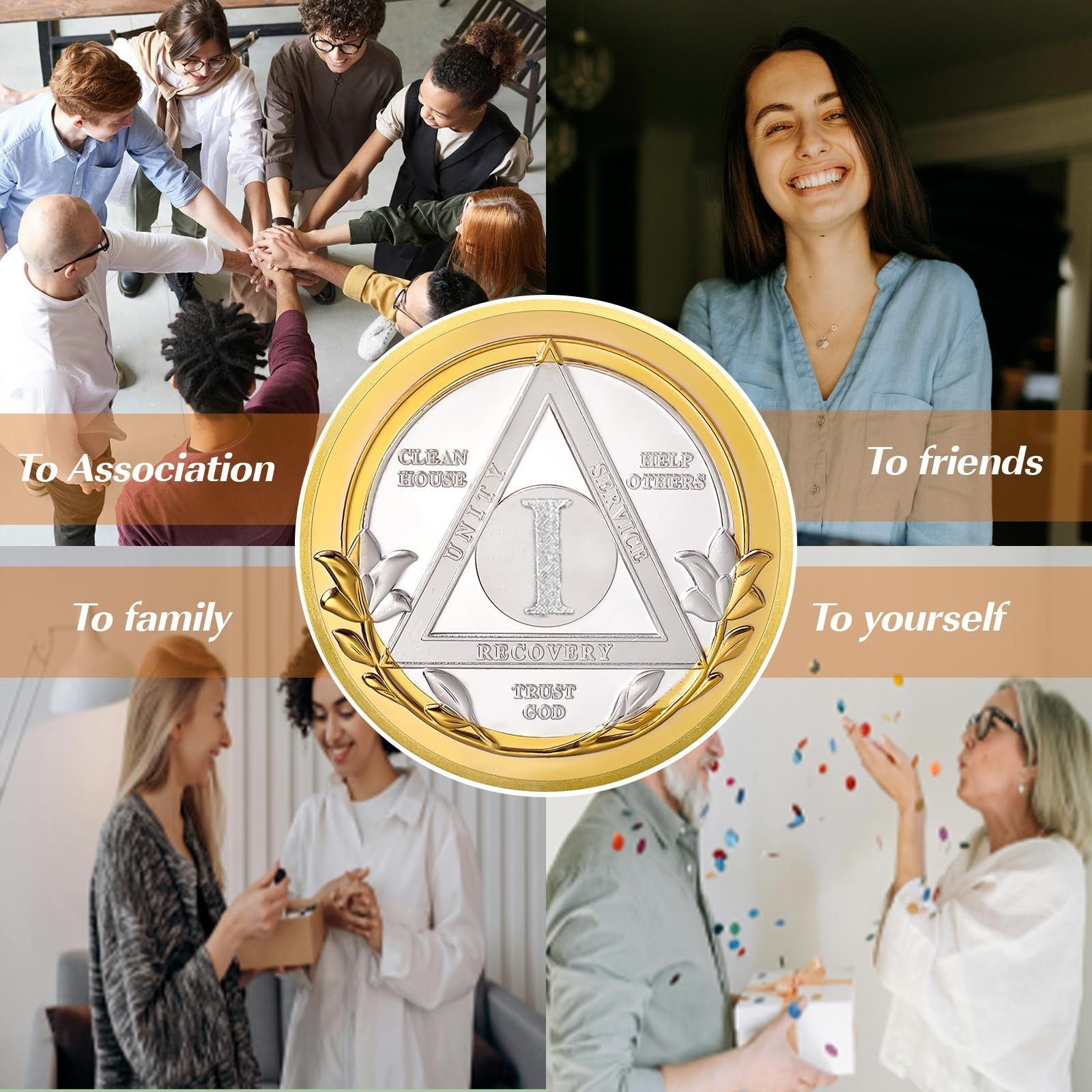 Victory Path 1 Year Sobriety Coin, Affirmation AA Chips, Addiction Recovery O…