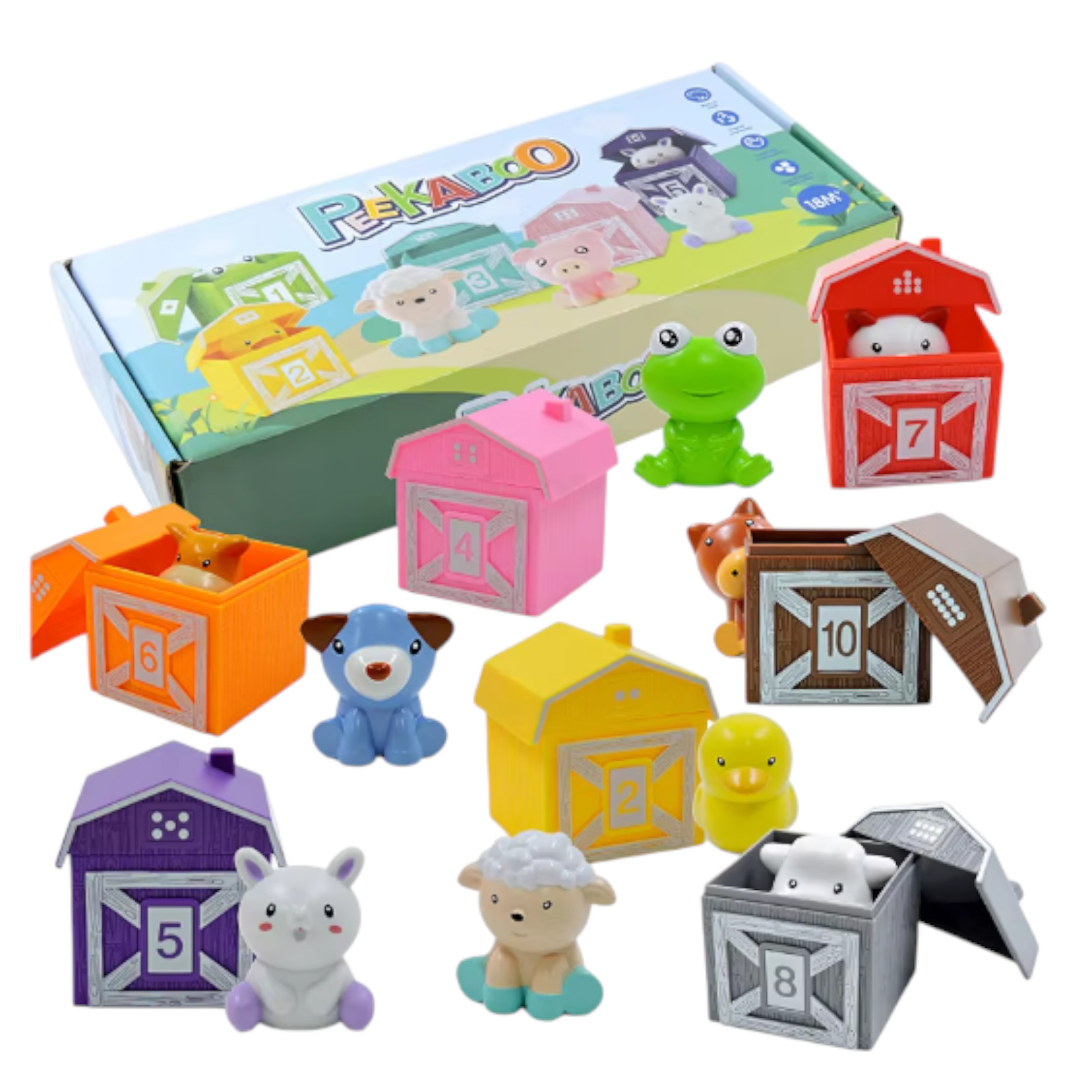 Toddler Farm Animal Learning Toy Counting Color Sorting Finger Puppets 5pcs