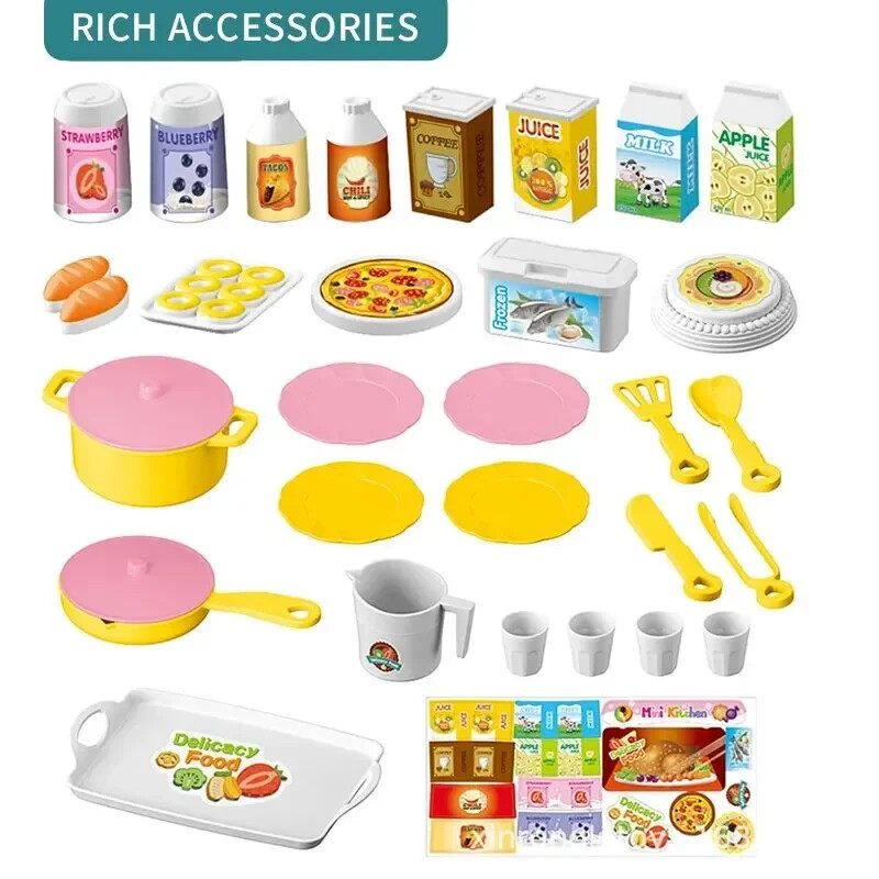 48Pcs Mini Kitchen Play Set – DIY Cooking Toy with Food & Tableware for Kids